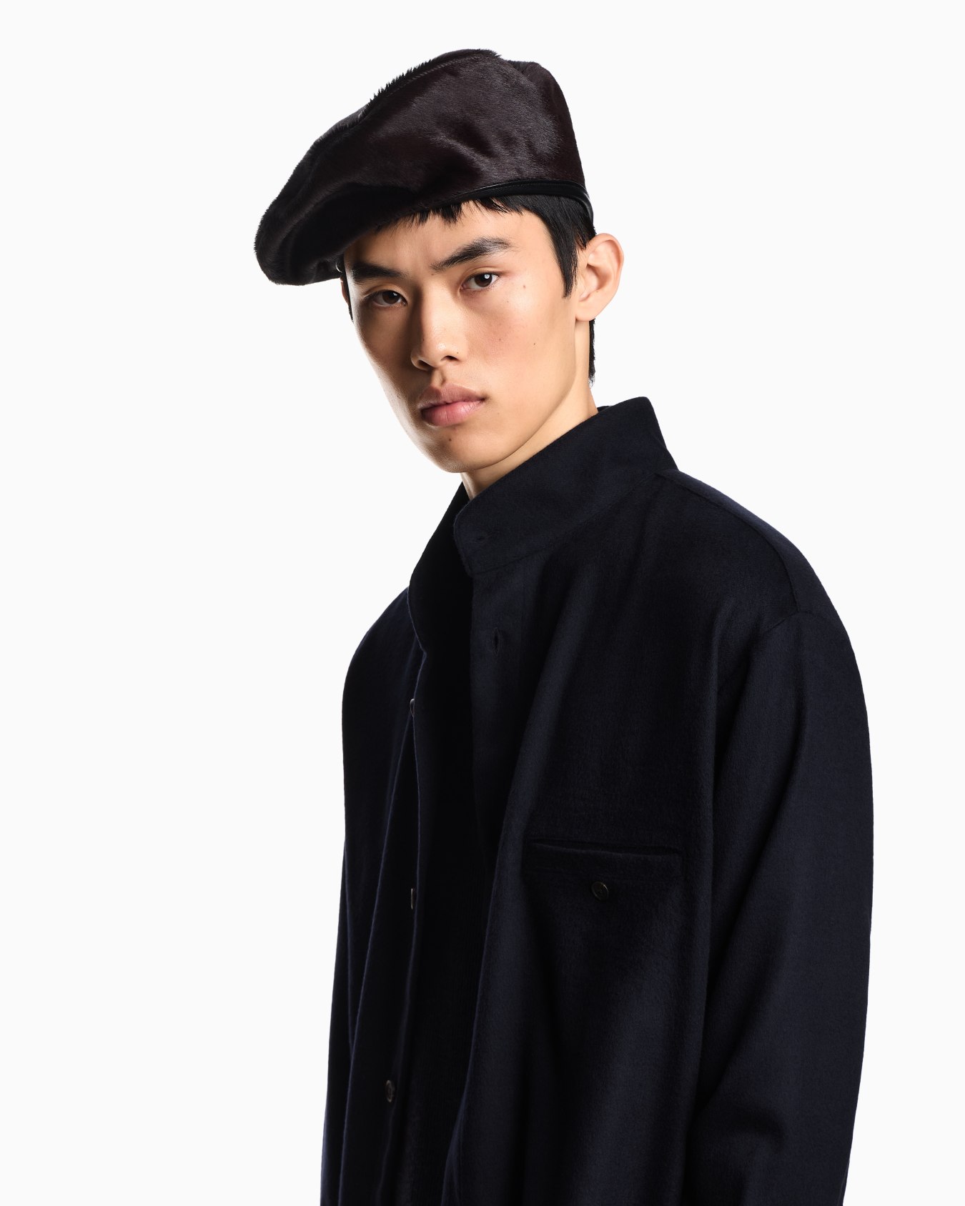 Virgin-wool oversized shirt with a guru collar  Slide 4