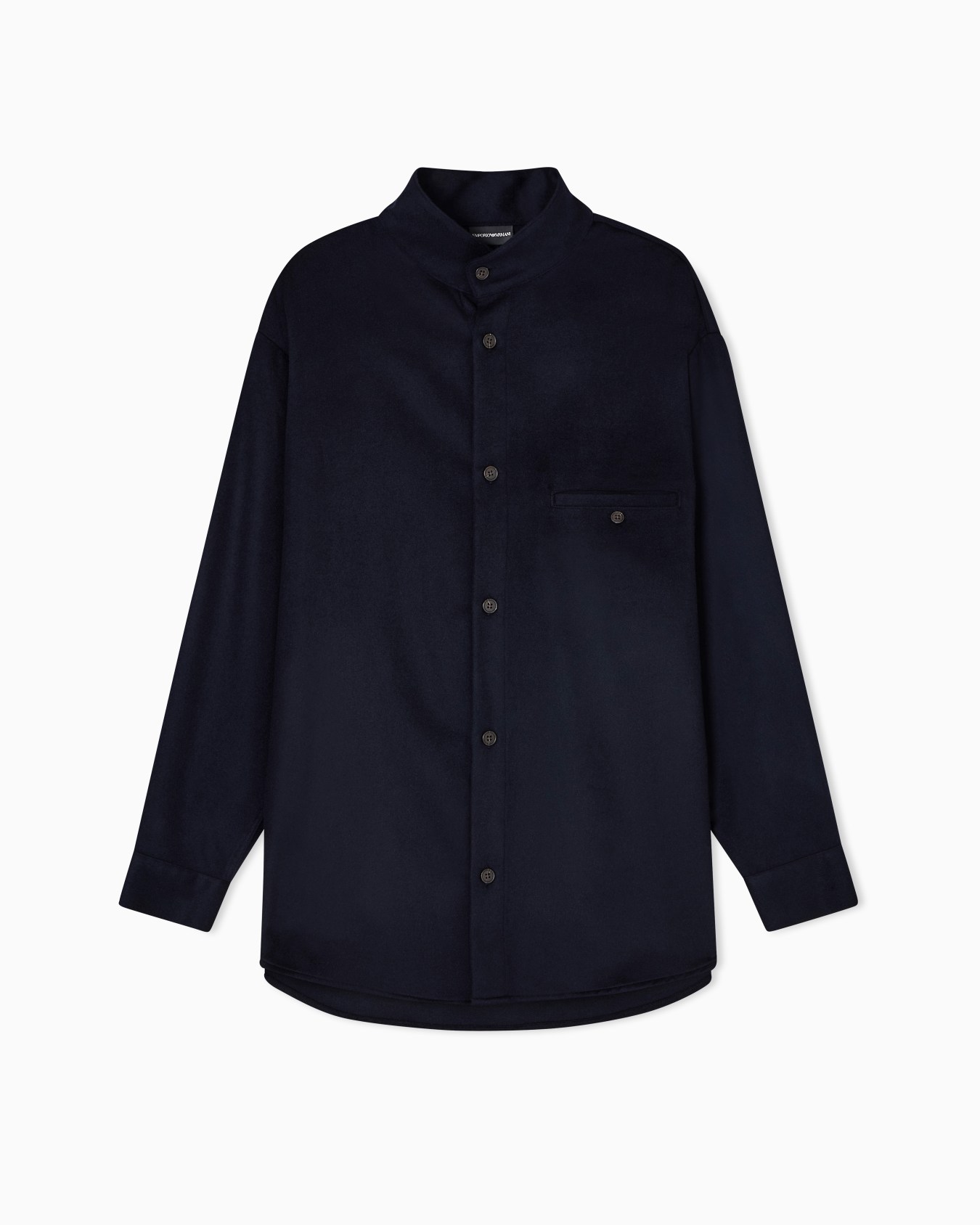 Virgin-wool oversized shirt with a guru collar  Slide 0