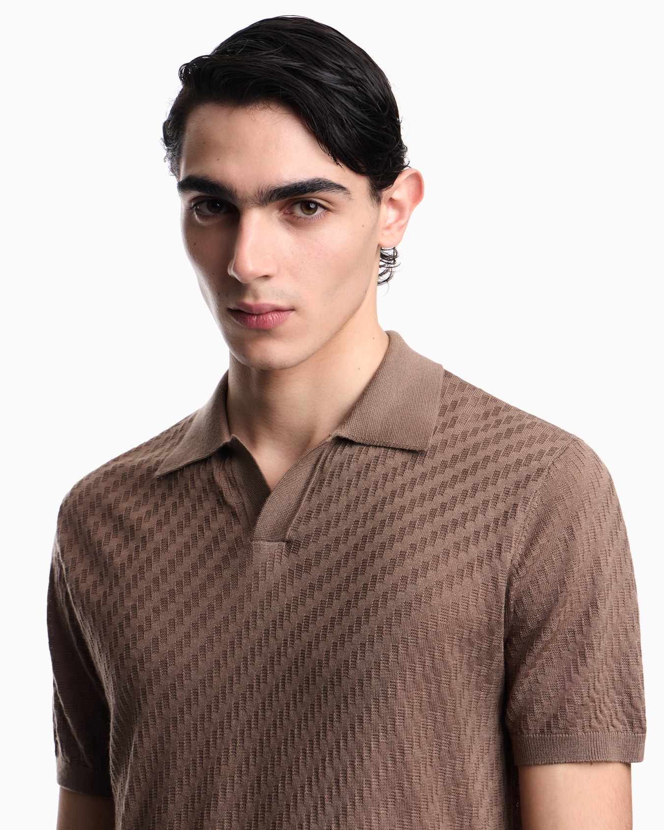 Polo collar sweater in links stitch and stockinette lyocell blend Folie 4