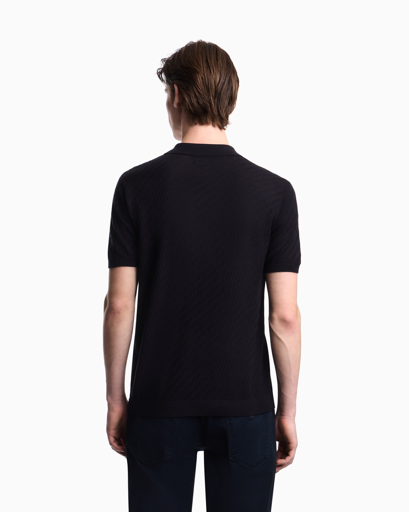 Lyocell-blend polo-collar link stitch and plain knit jumper Slide 3