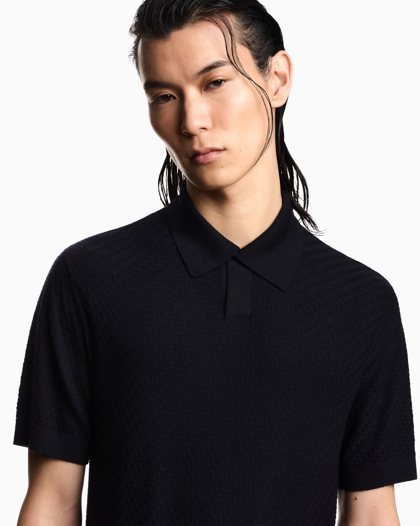 Polo shirt-collar jumper in virgin wool with check motif Slide 4