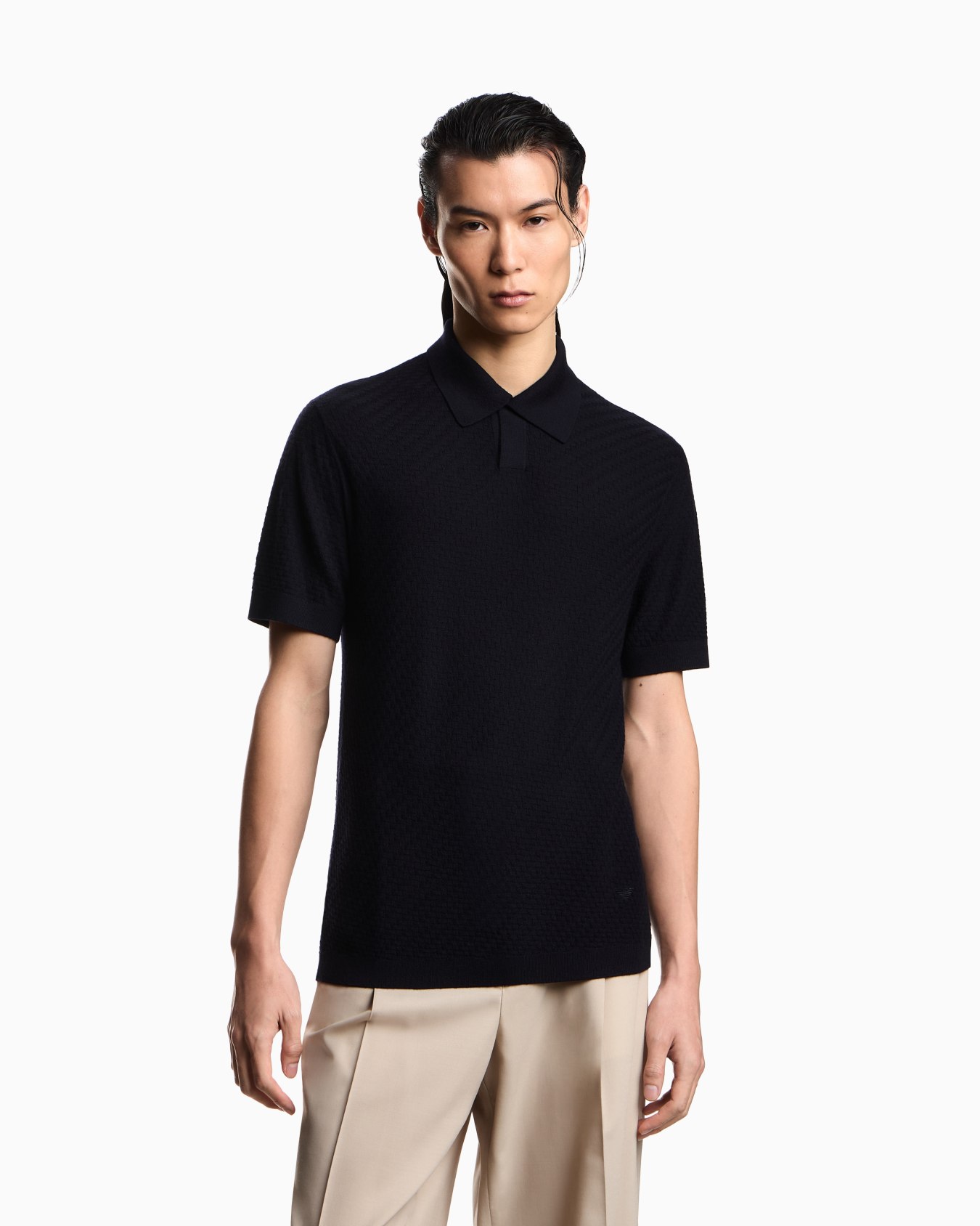 Polo shirt-collar jumper in virgin wool with check motif Slide 3