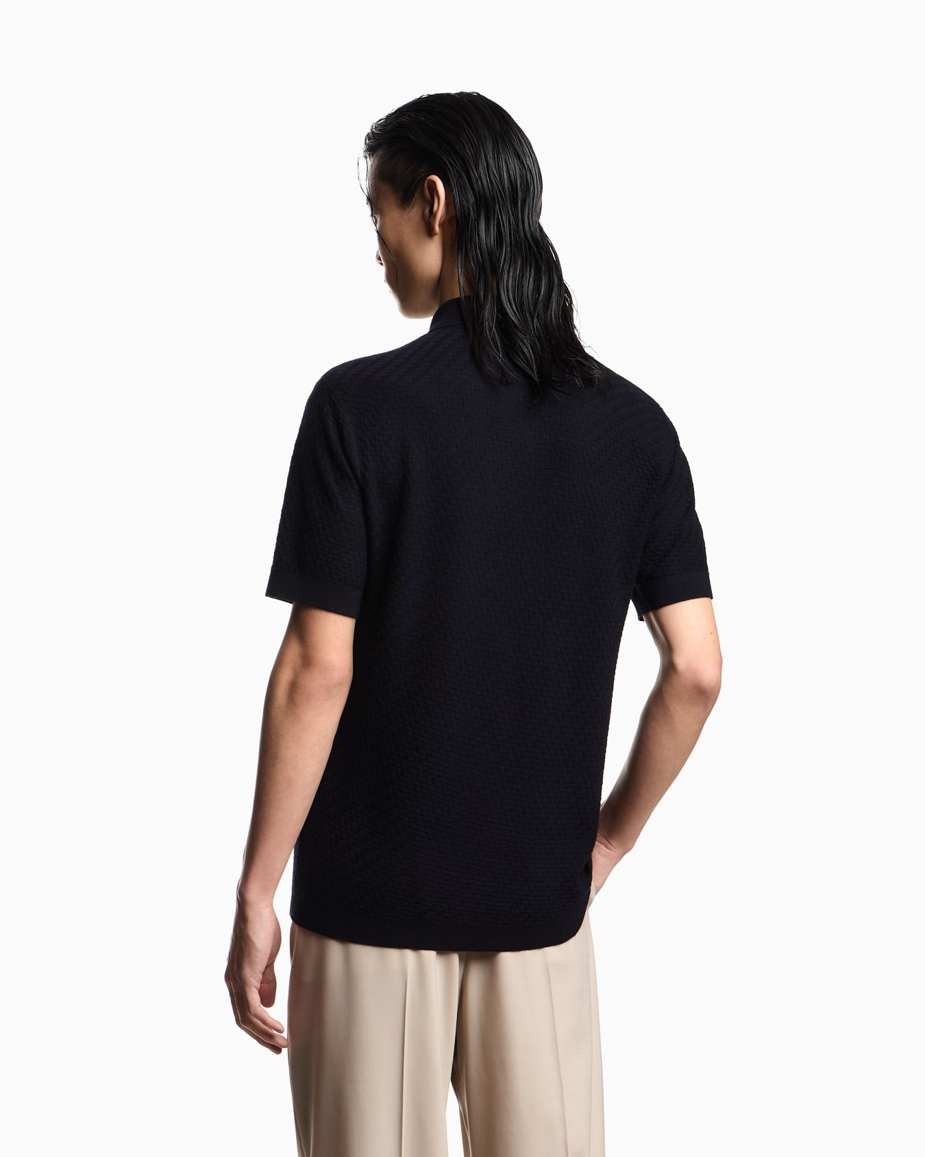 Polo shirt-collar jumper in virgin wool with check motif Slide 2