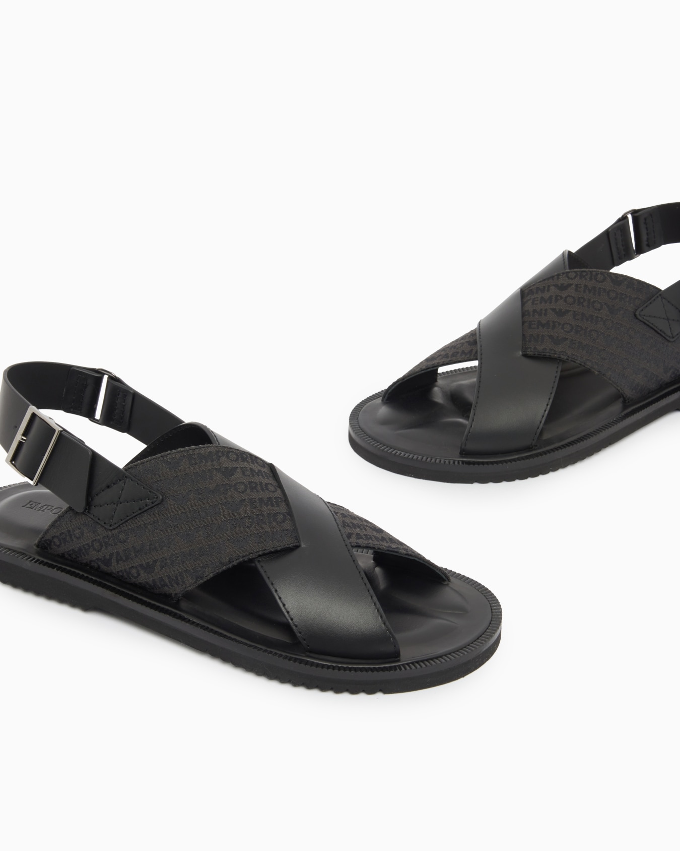 クロスサンダル レザー／ジャカードファブリック スライドする 4