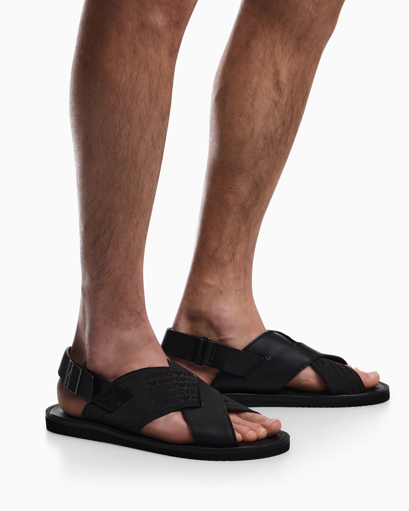 Leather and jacquard cross-over sandals Slide 6