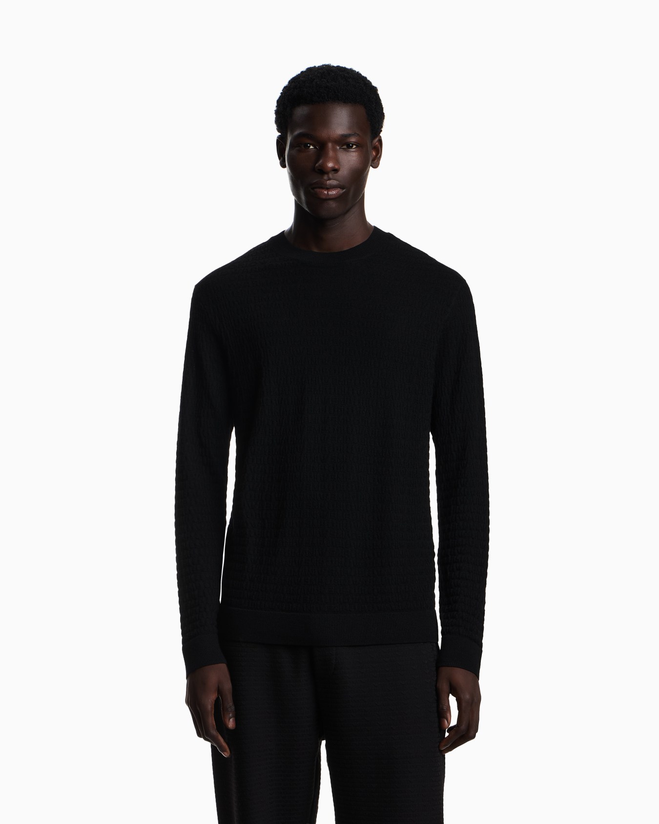 Jacquard virgin wool sweater with all-over lettering Slide 3