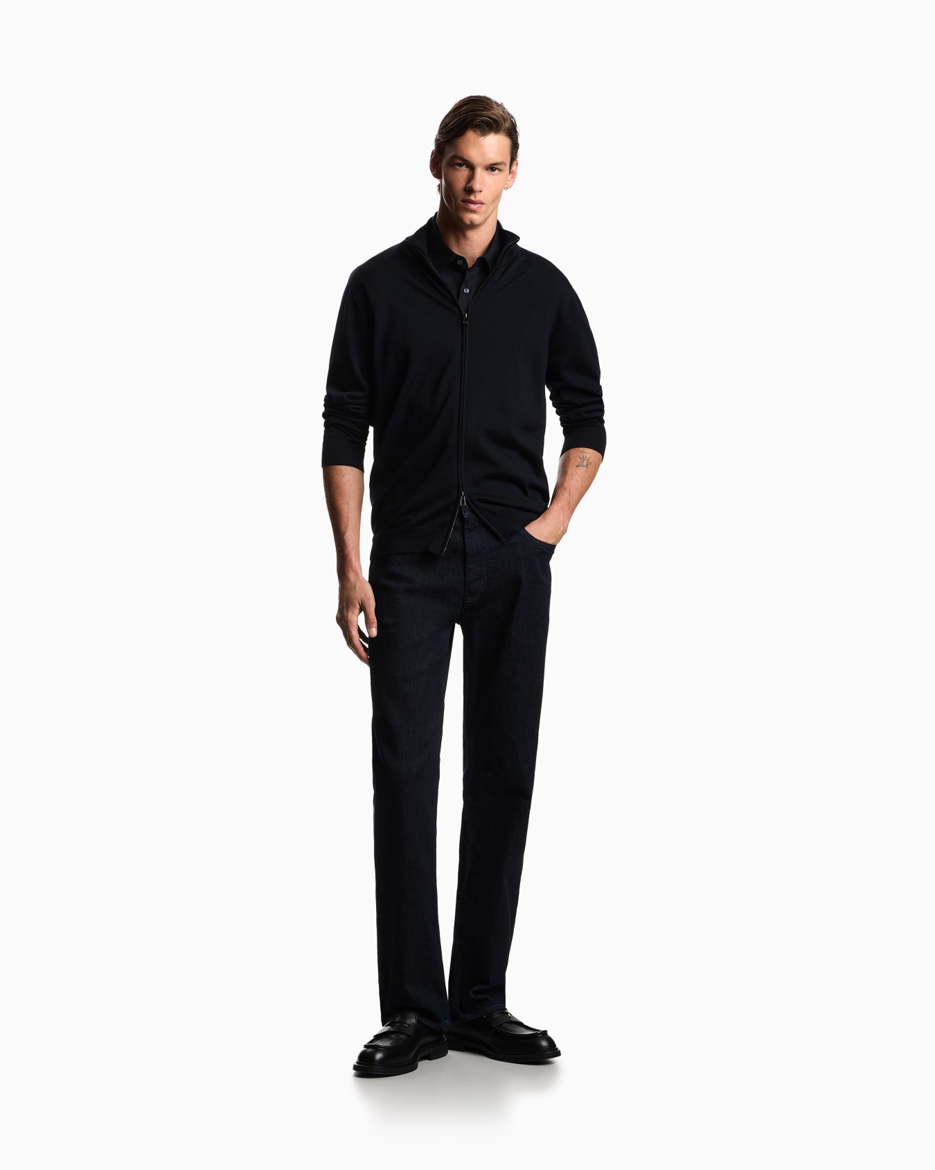 Cardigan entièrement zippé en laine vierge rase Diapositive 1