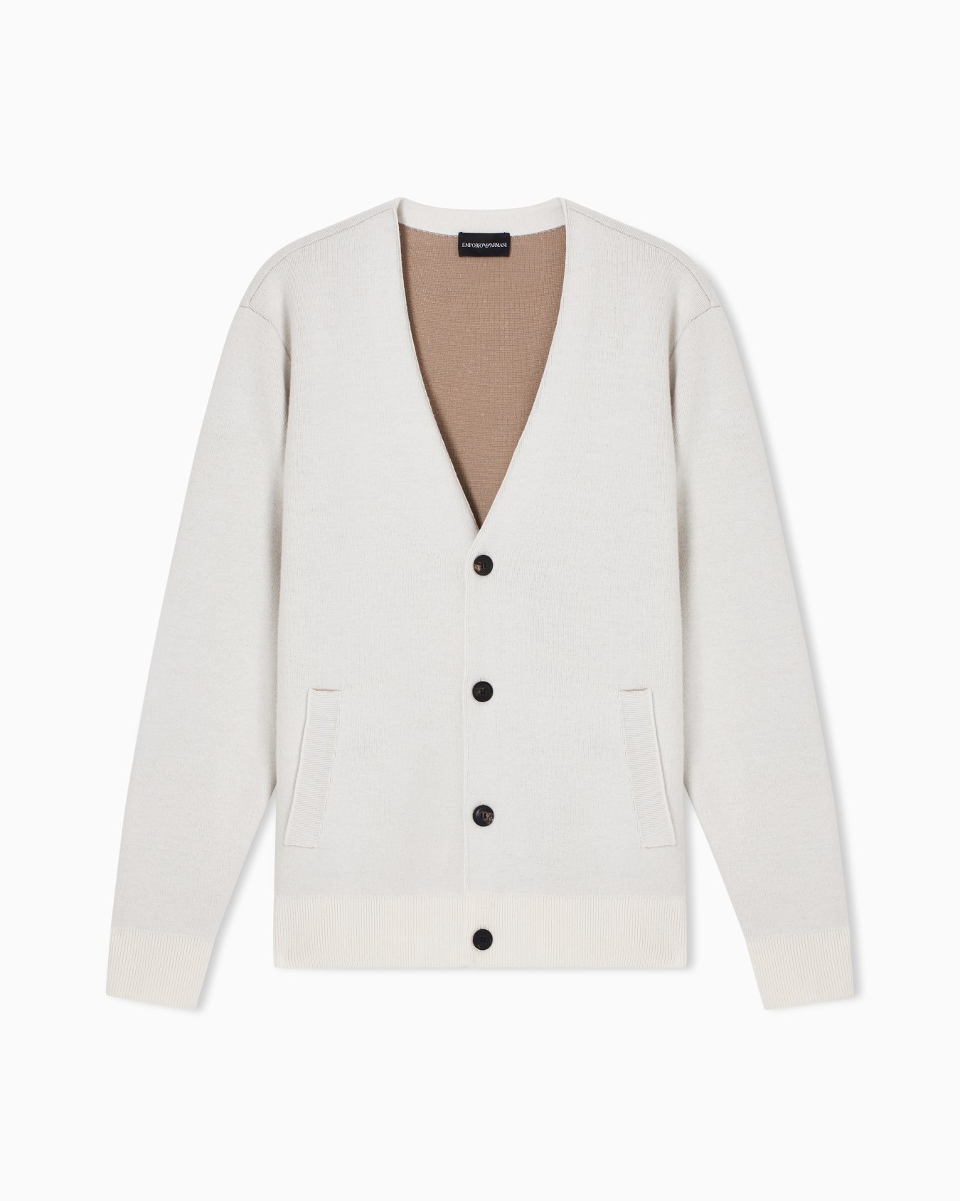 Cardigan scollo V in lana vergine accoppiata Slide 0