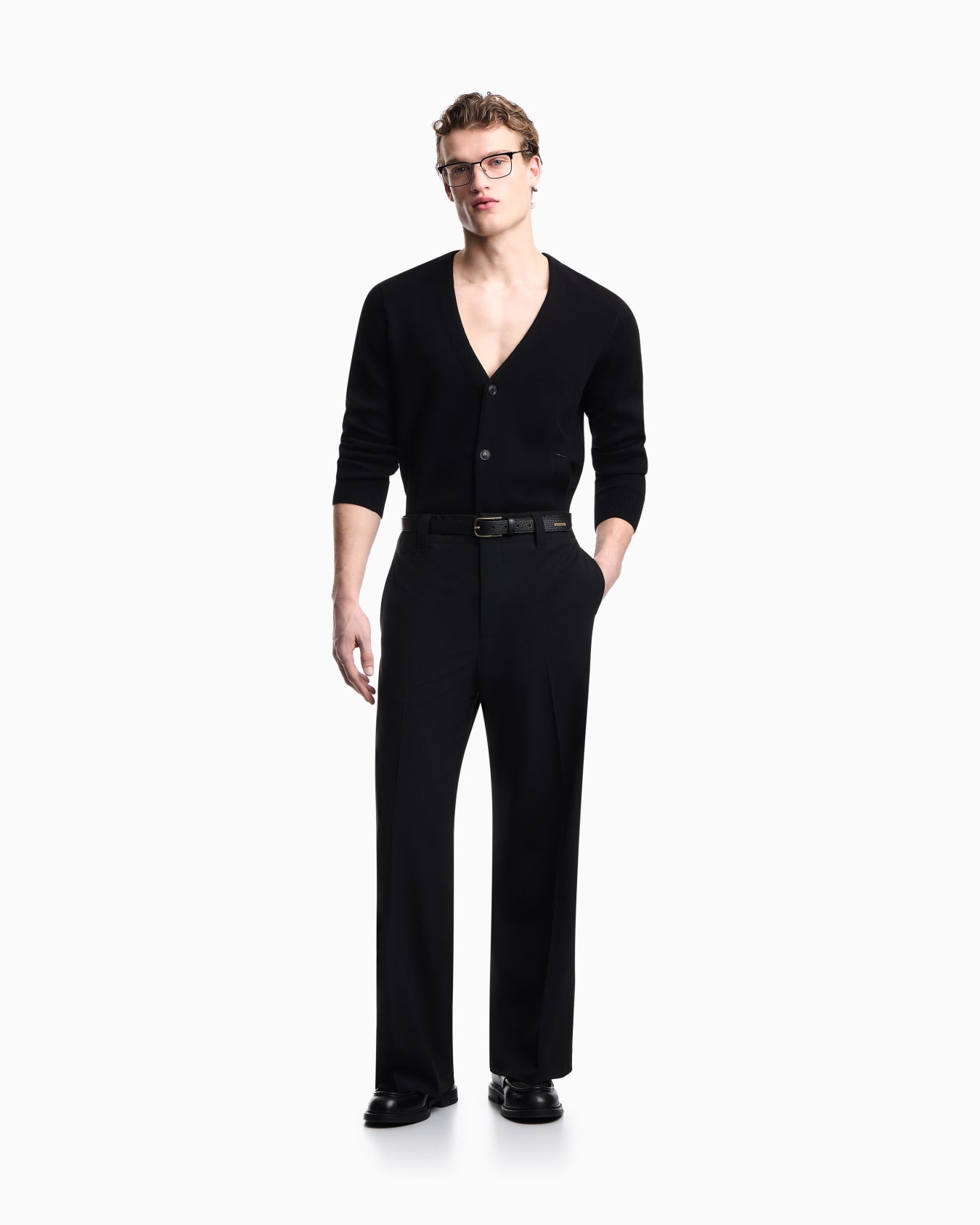 Vネックカーディガン バージンウール ボンディング スライドする 1