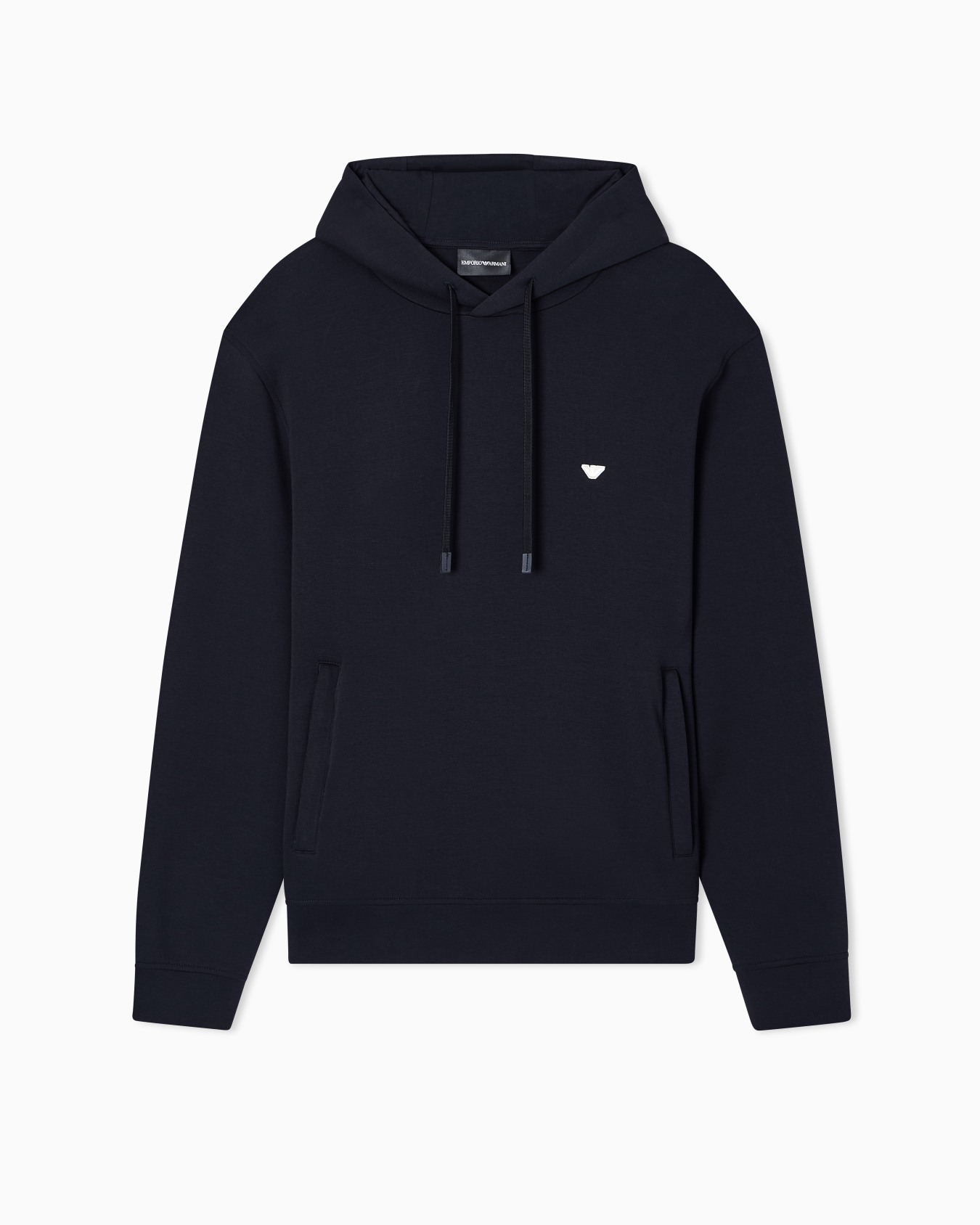 Double-jersey hooded sweatshirt with embroidered micro eagle logo Slide 0
