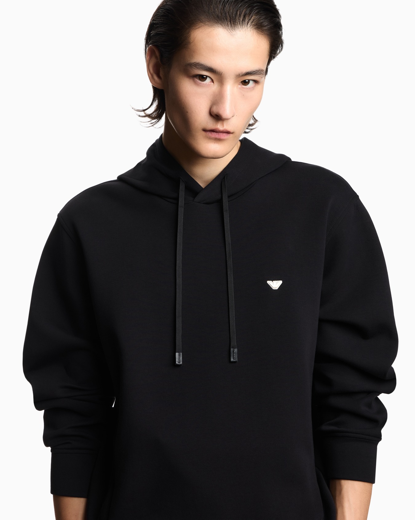 Double-jersey hooded sweatshirt with embroidered micro eagle logo Slide 4