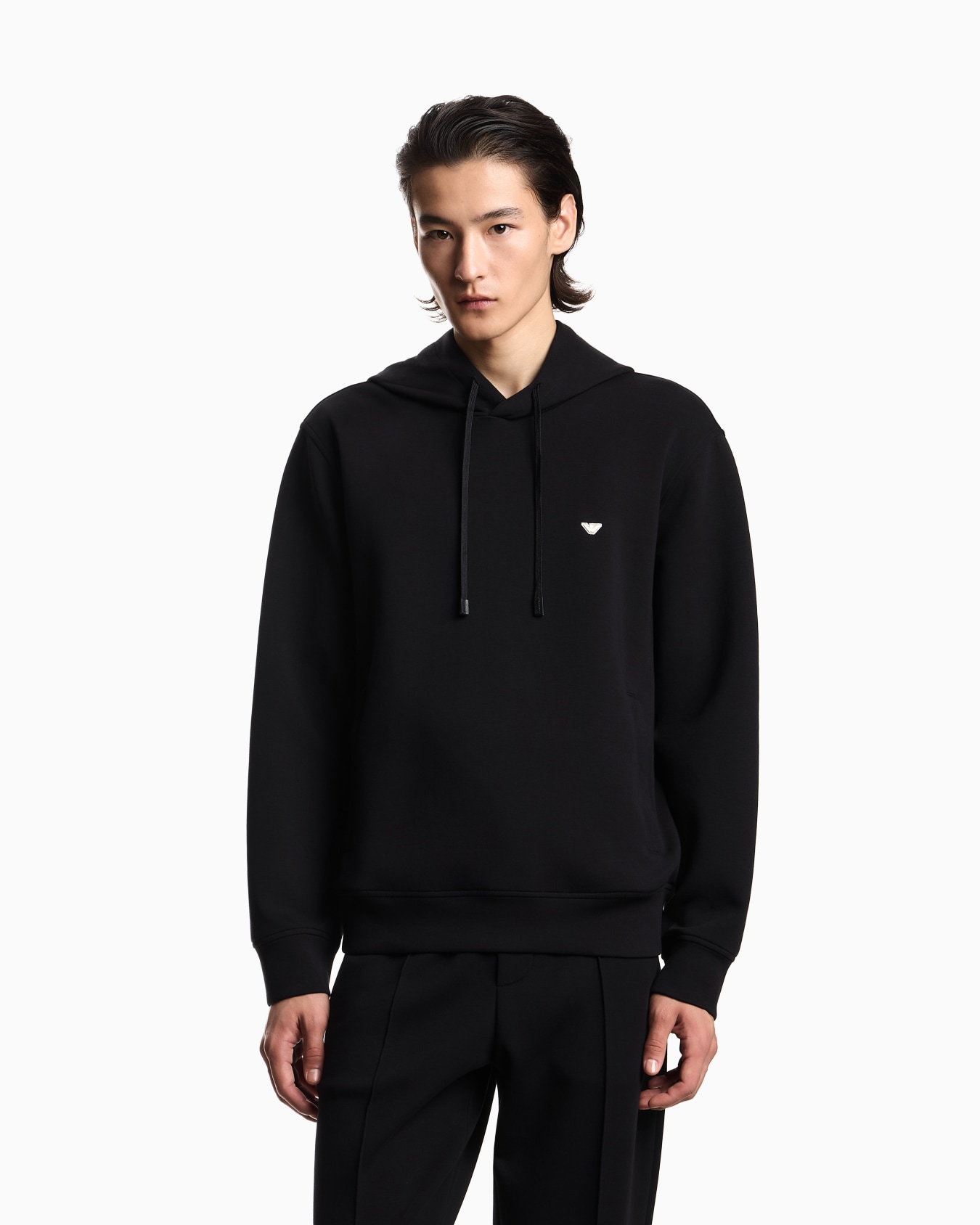 Double-jersey hooded sweatshirt with embroidered micro eagle logo Slide 3