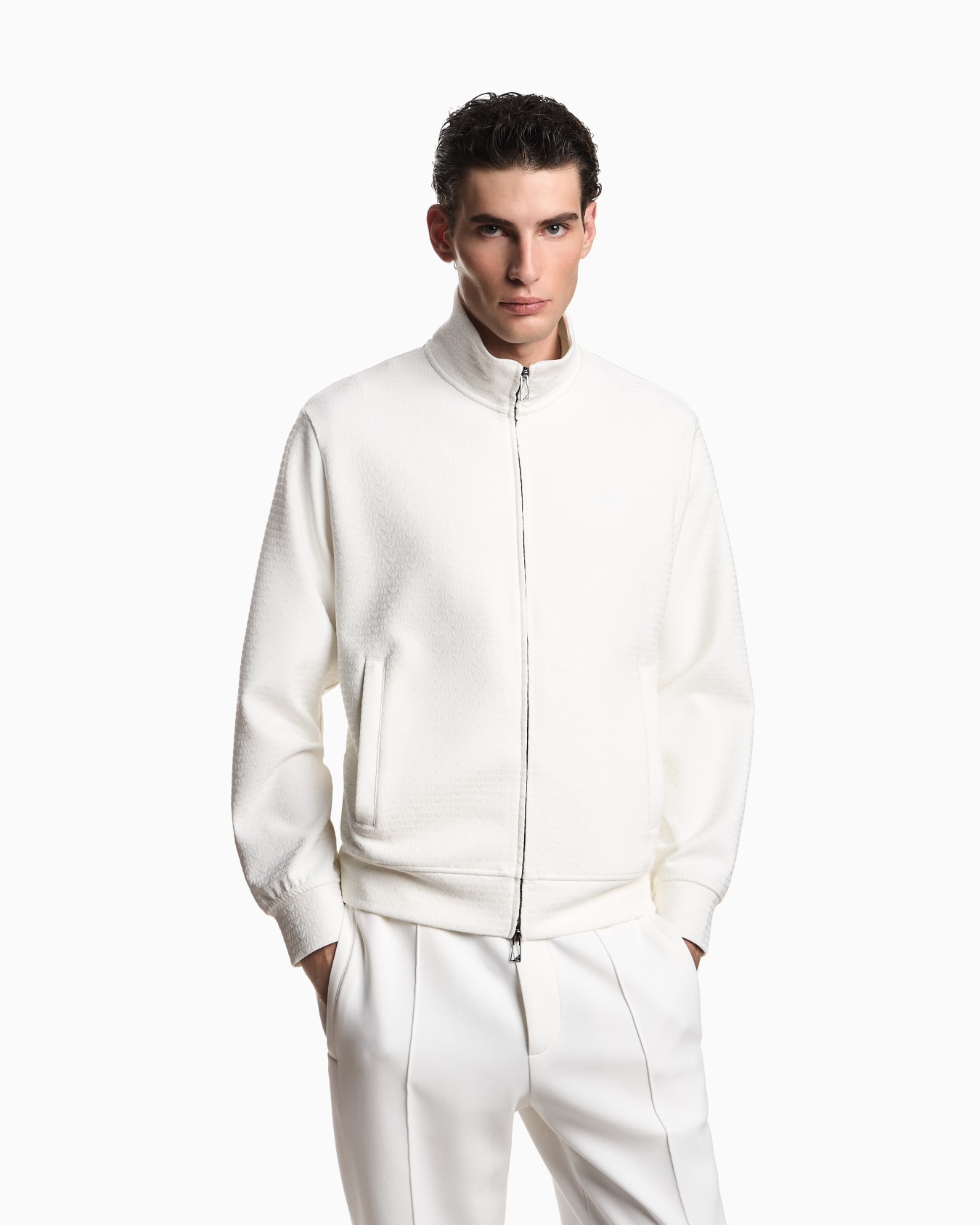 Full-zip sweatshirt in a Lyocell-blend interlock jersey with jacquard lettering Slide 3