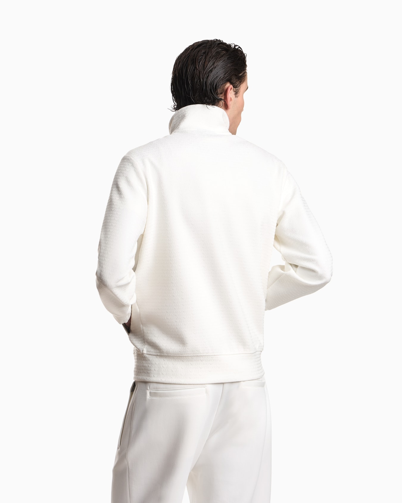 Full-zip sweatshirt in a Lyocell-blend interlock jersey with jacquard lettering Slide 2
