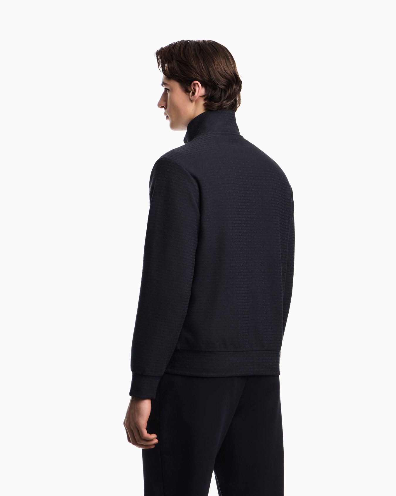 Sweat-shirt à fermeture zippée intégrale en jersey interlock mélangé lyocell avec inscription jacquard Diapositive 6