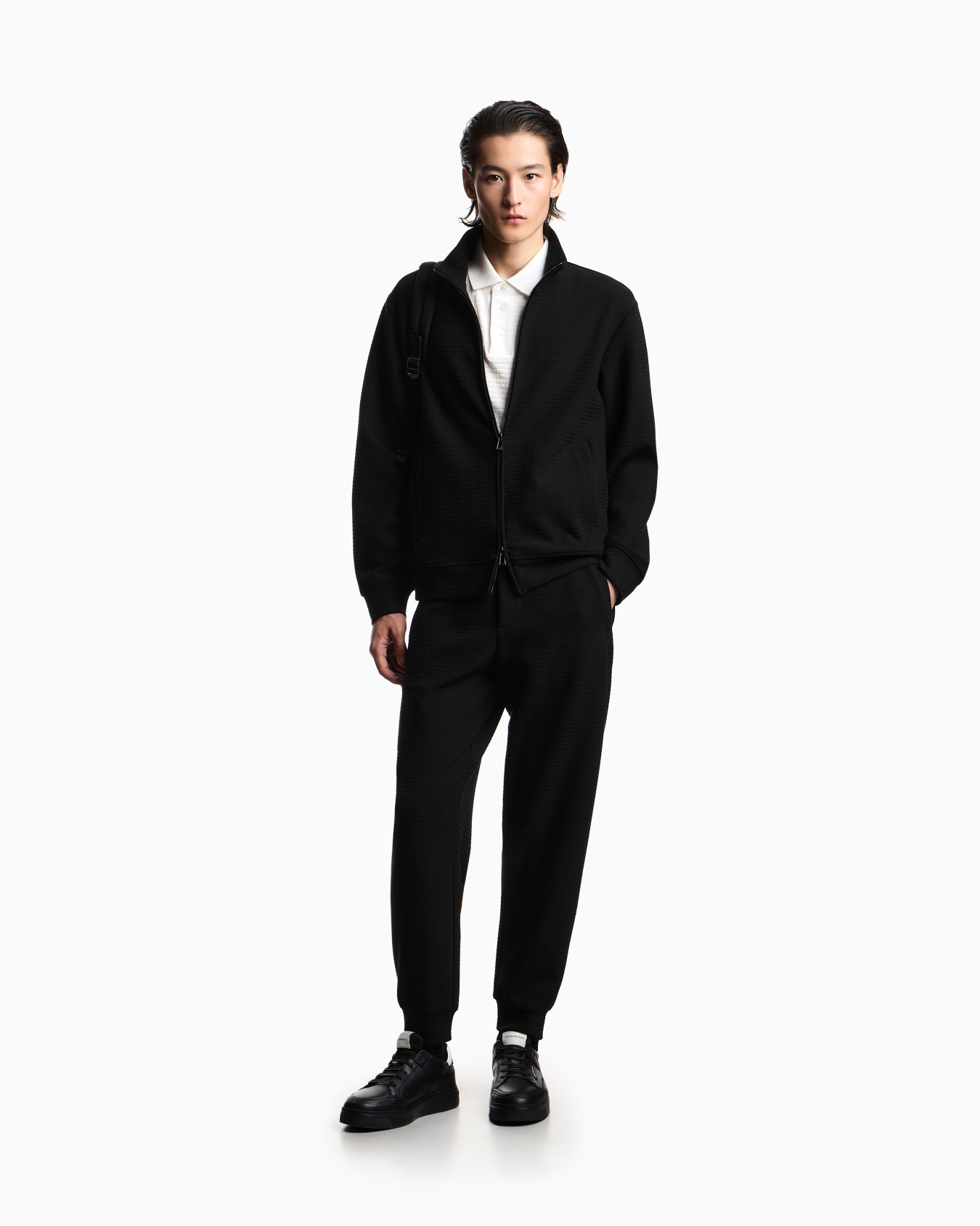 Full zip sweatshirt in lyocell blend interlock jersey with jacquard lettering Slide 1