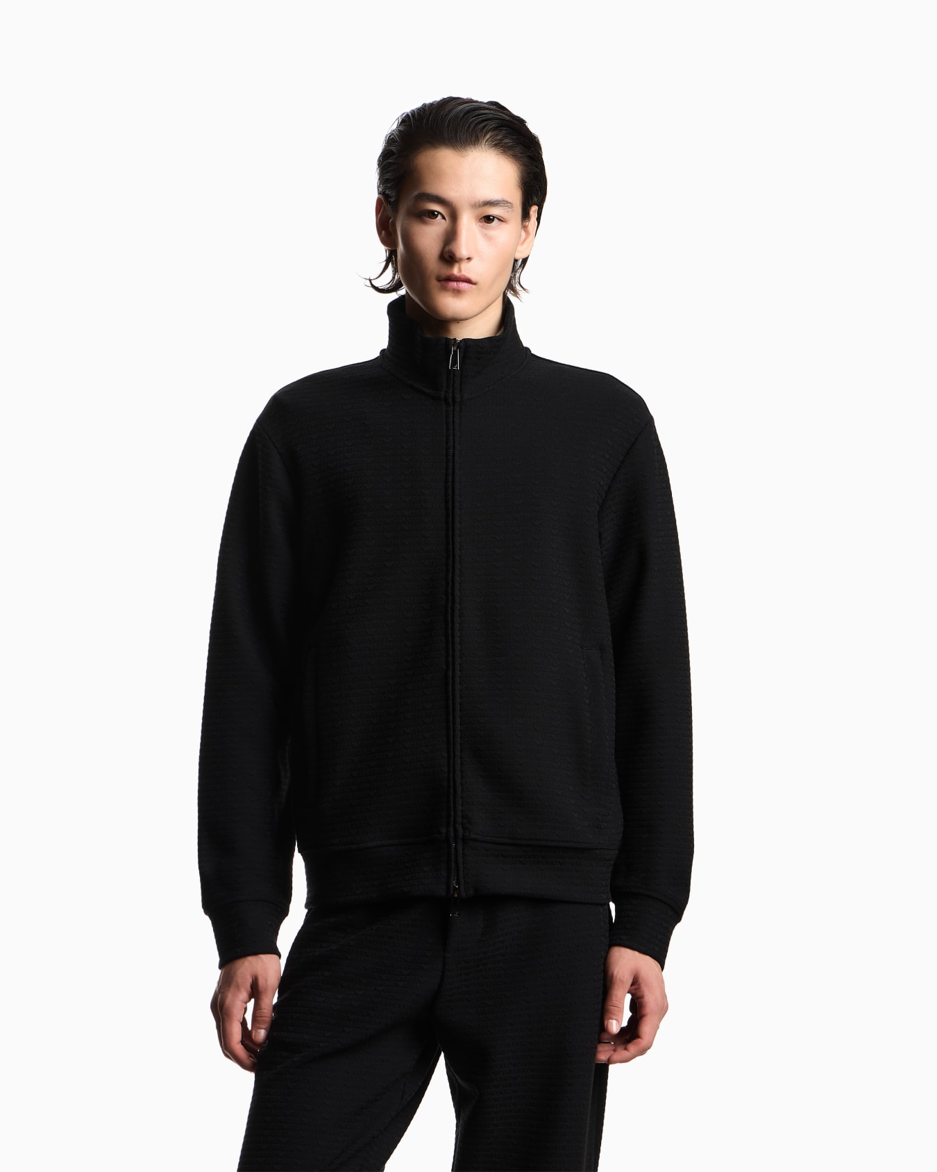 Full zip sweatshirt in lyocell blend interlock jersey with jacquard lettering Slide 3