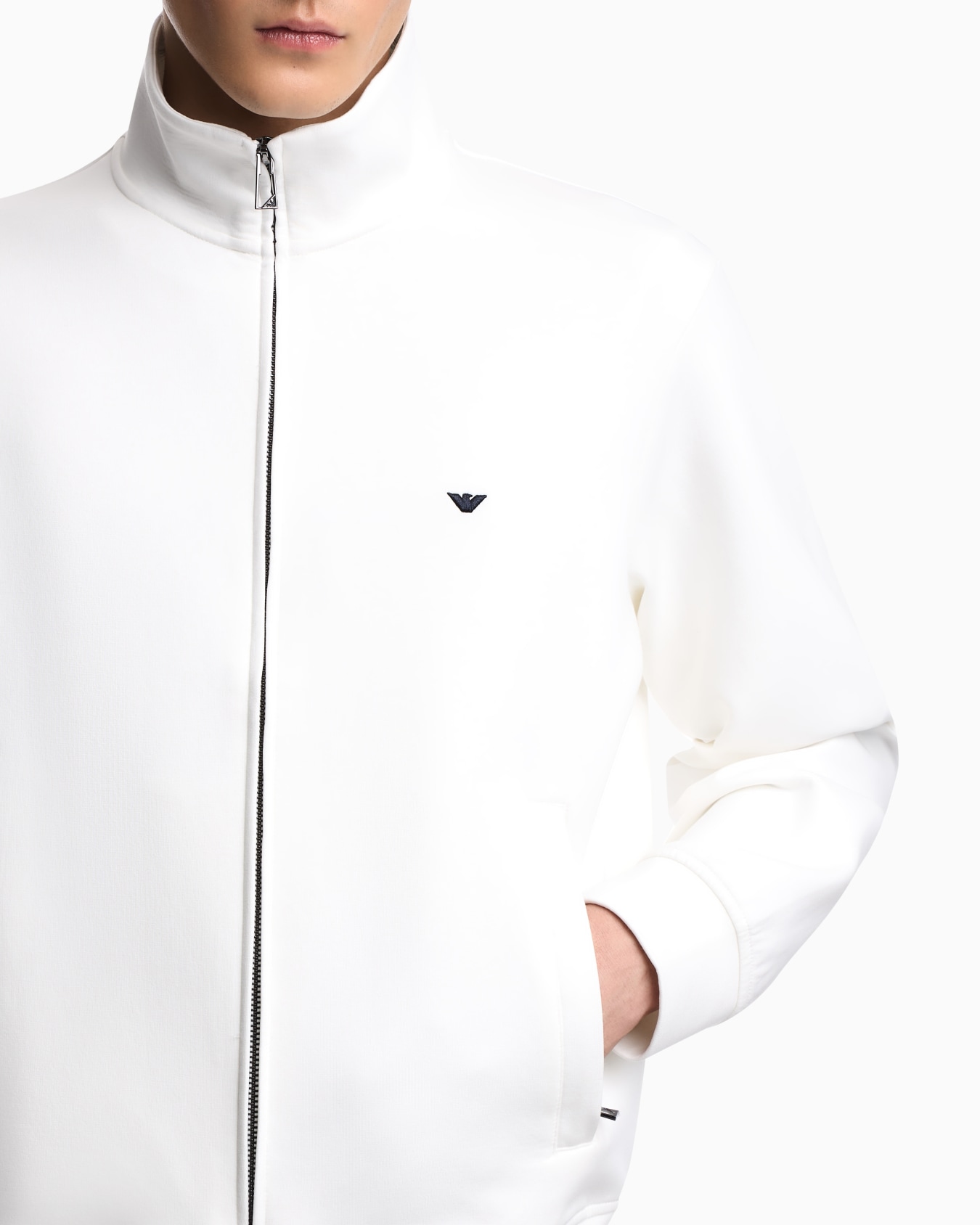 Sweatshirt mit durchgehendem Reißverschluss aus doppellagigem Jersey mit Kapuze und gesticktem Mikro-Adler Folie 4