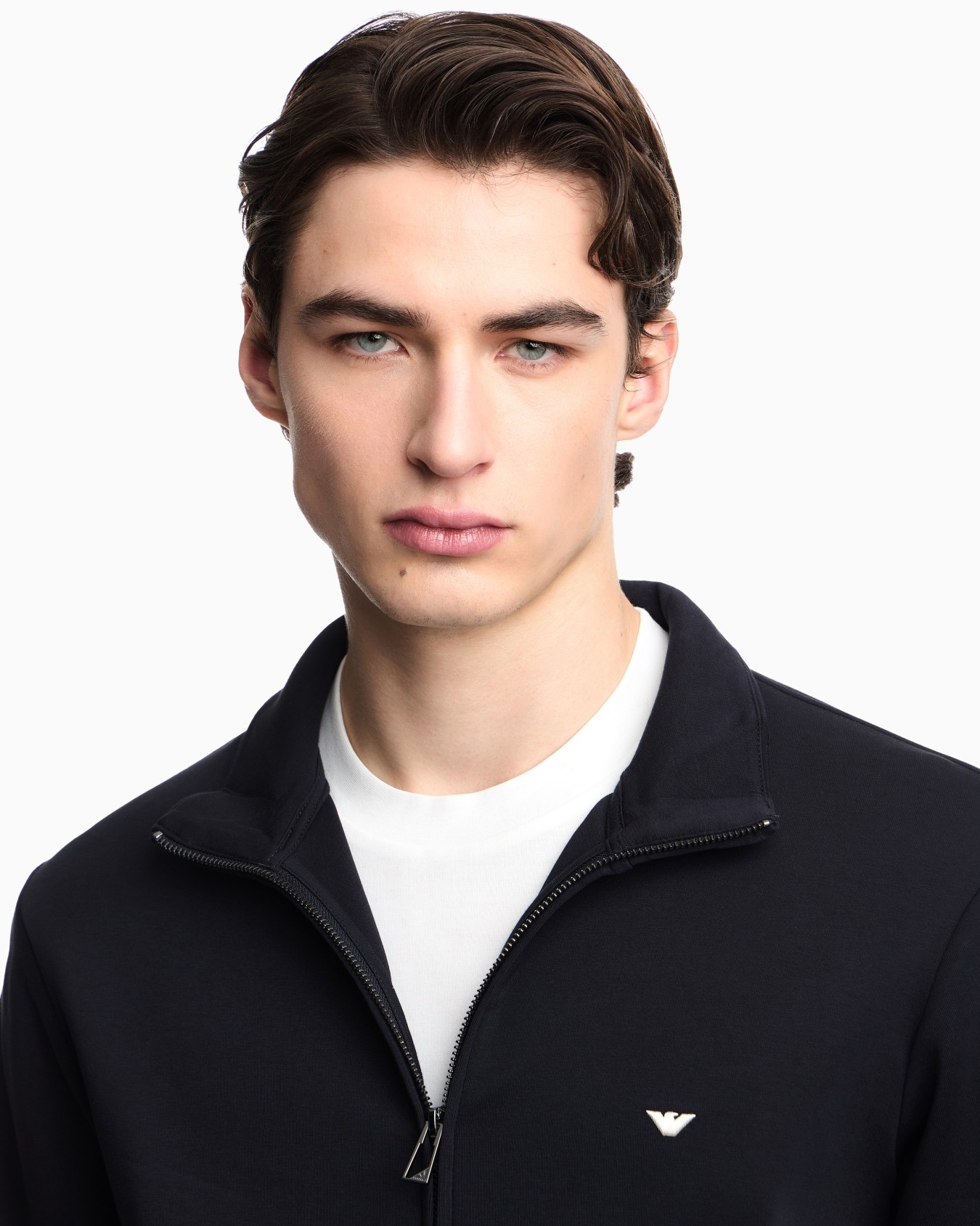 Full-zip sweatshirt in double jersey with micro eagle embroidery Slide 5