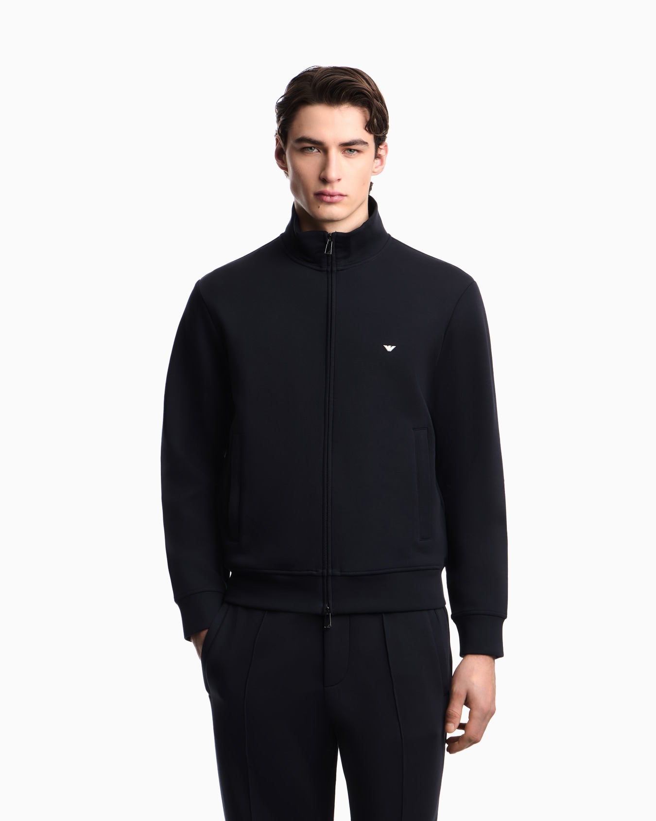 Full-zip sweatshirt in double jersey with micro eagle embroidery Slide 4