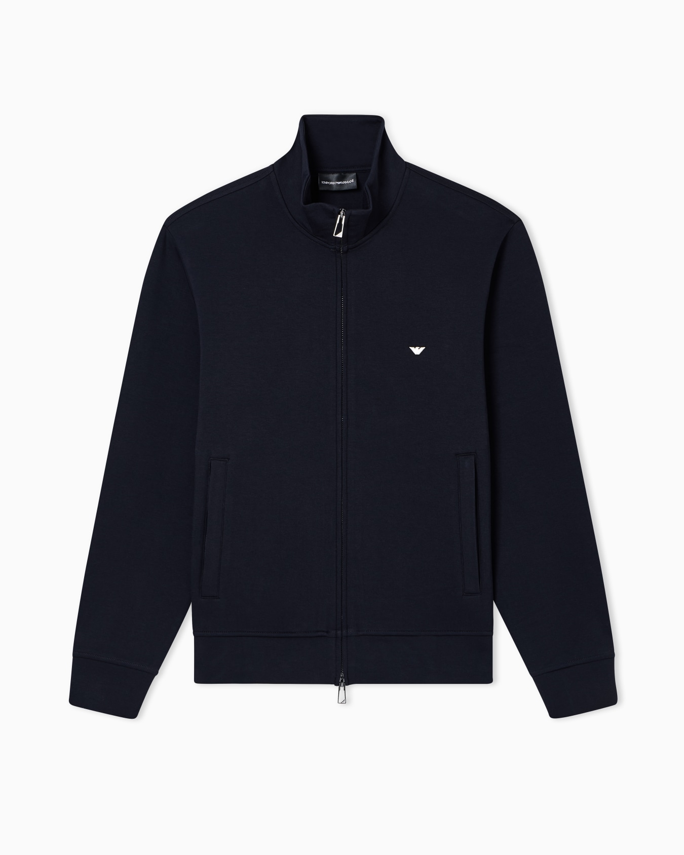 Full-zip sweatshirt in double jersey with micro eagle embroidery Slide 0