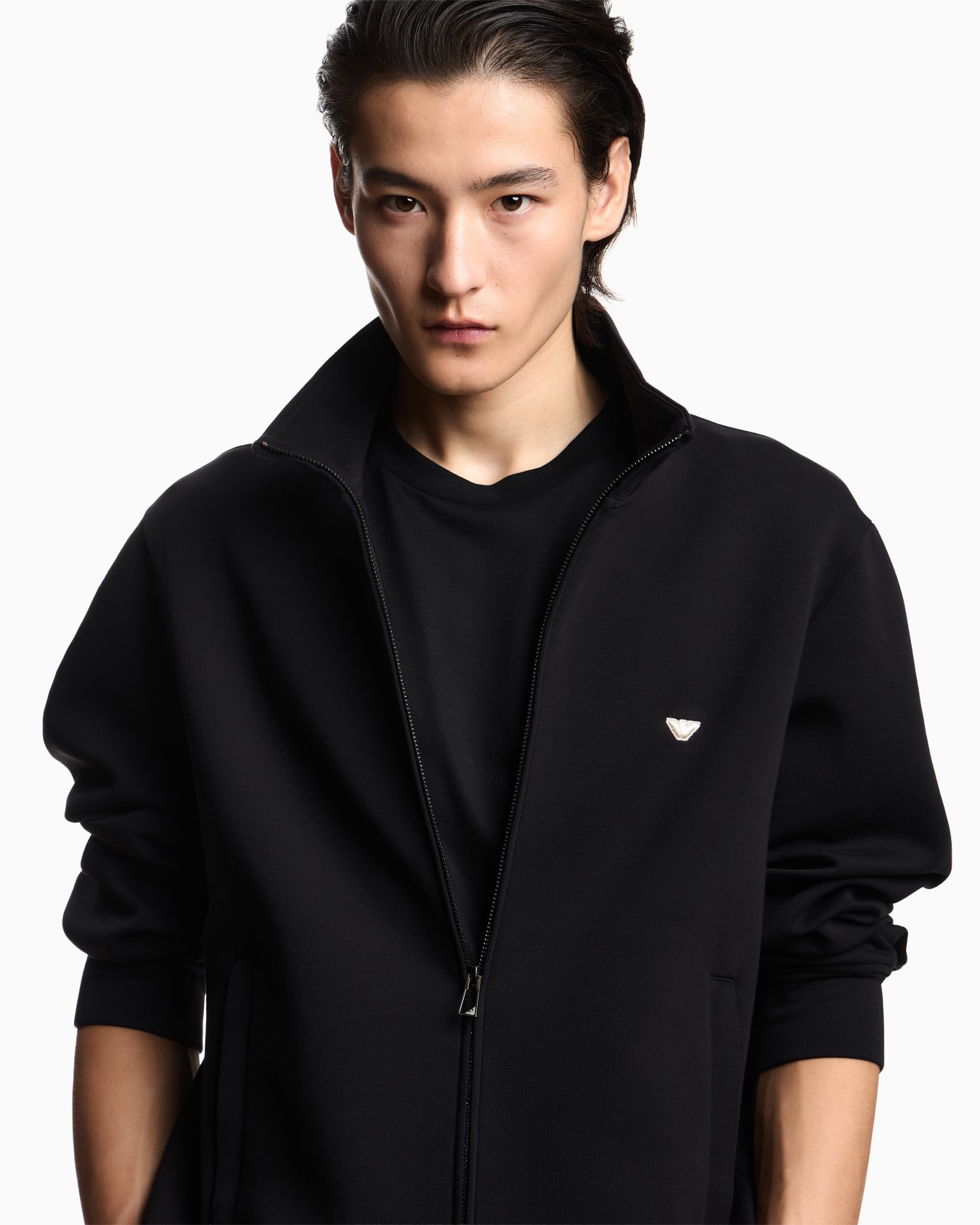 Full-zip sweatshirt in double jersey with micro eagle embroidery Slide 4