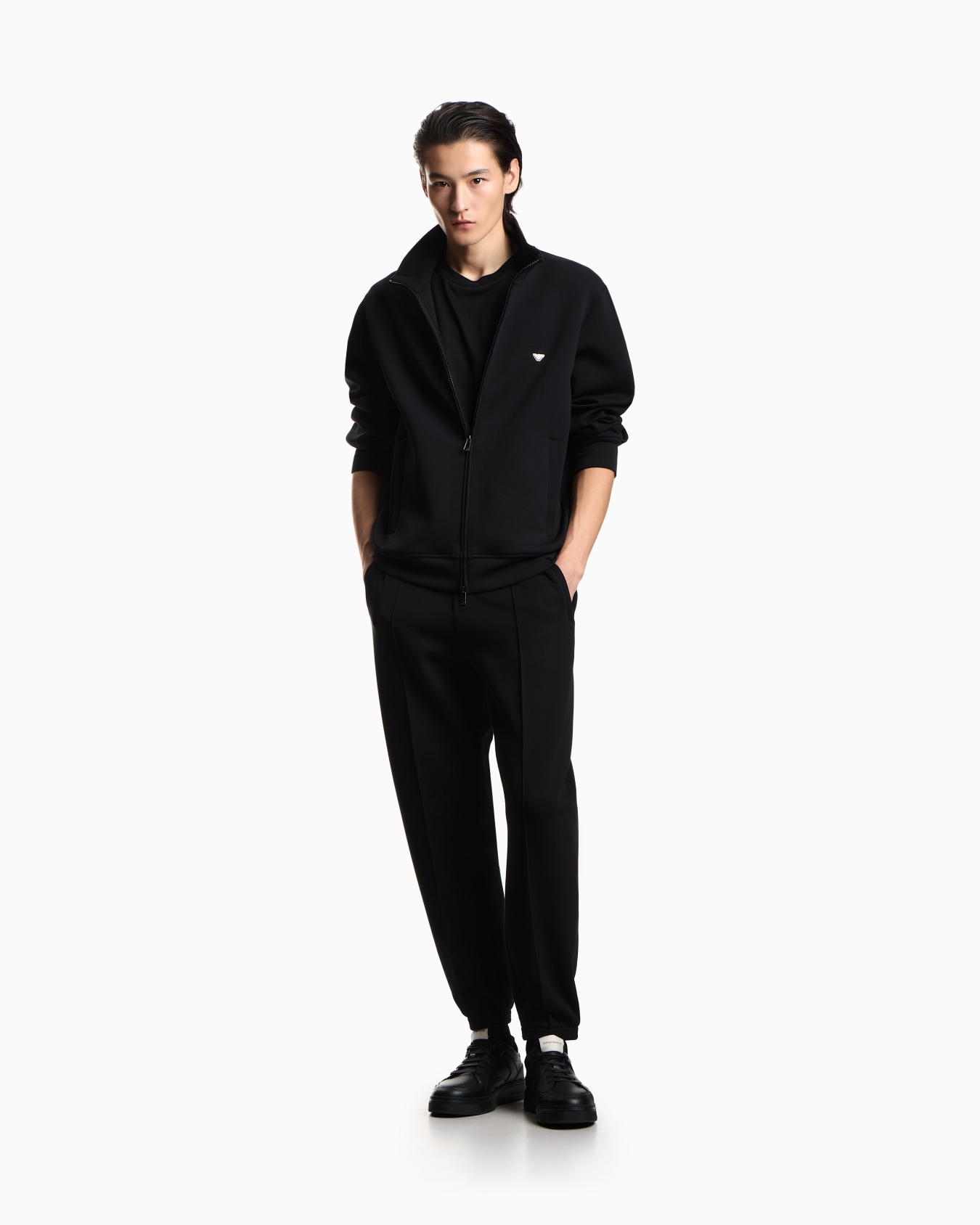 Full-zip sweatshirt in double jersey with micro eagle embroidery Slide 1