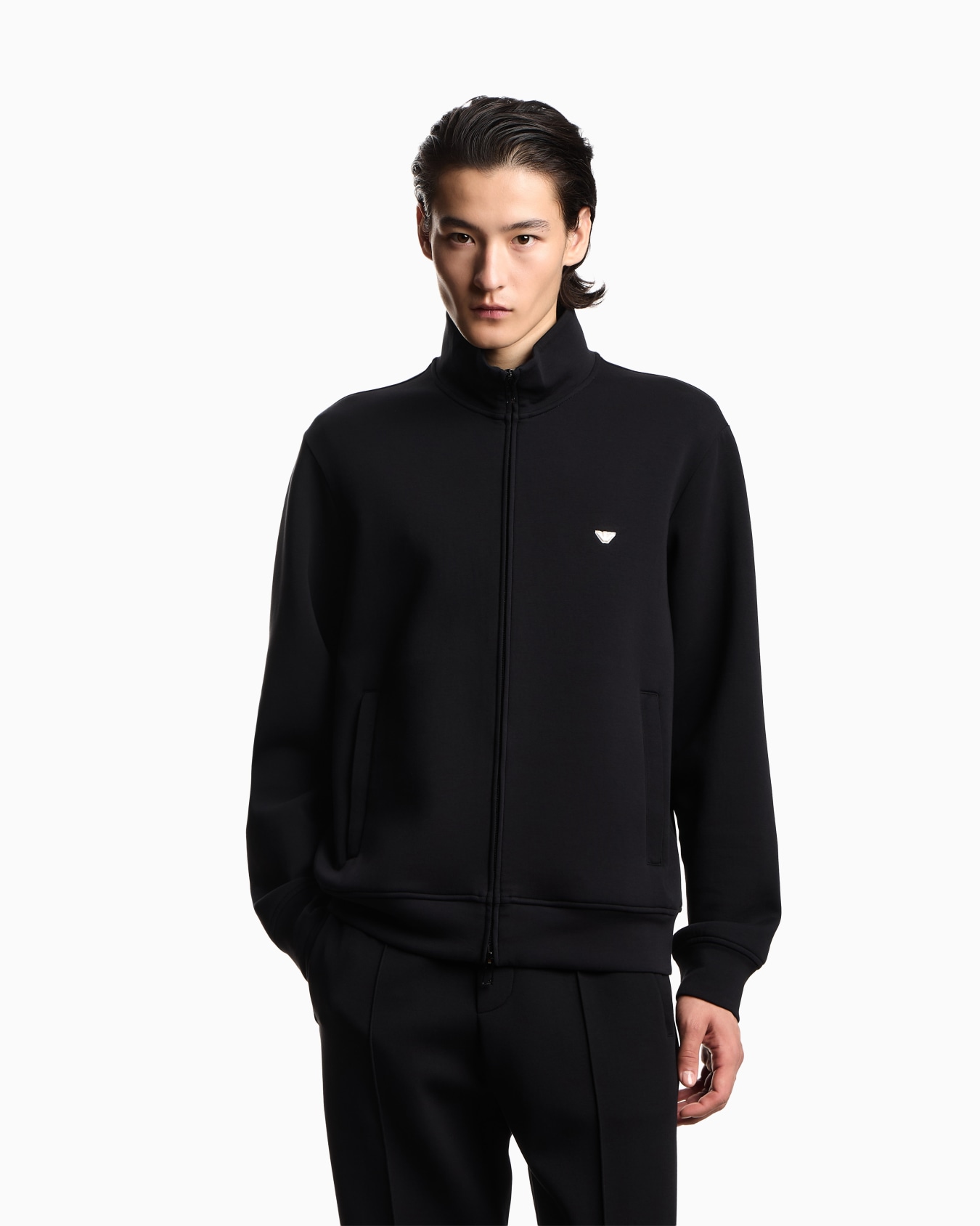 Full-zip sweatshirt in double jersey with micro eagle embroidery Slide 3
