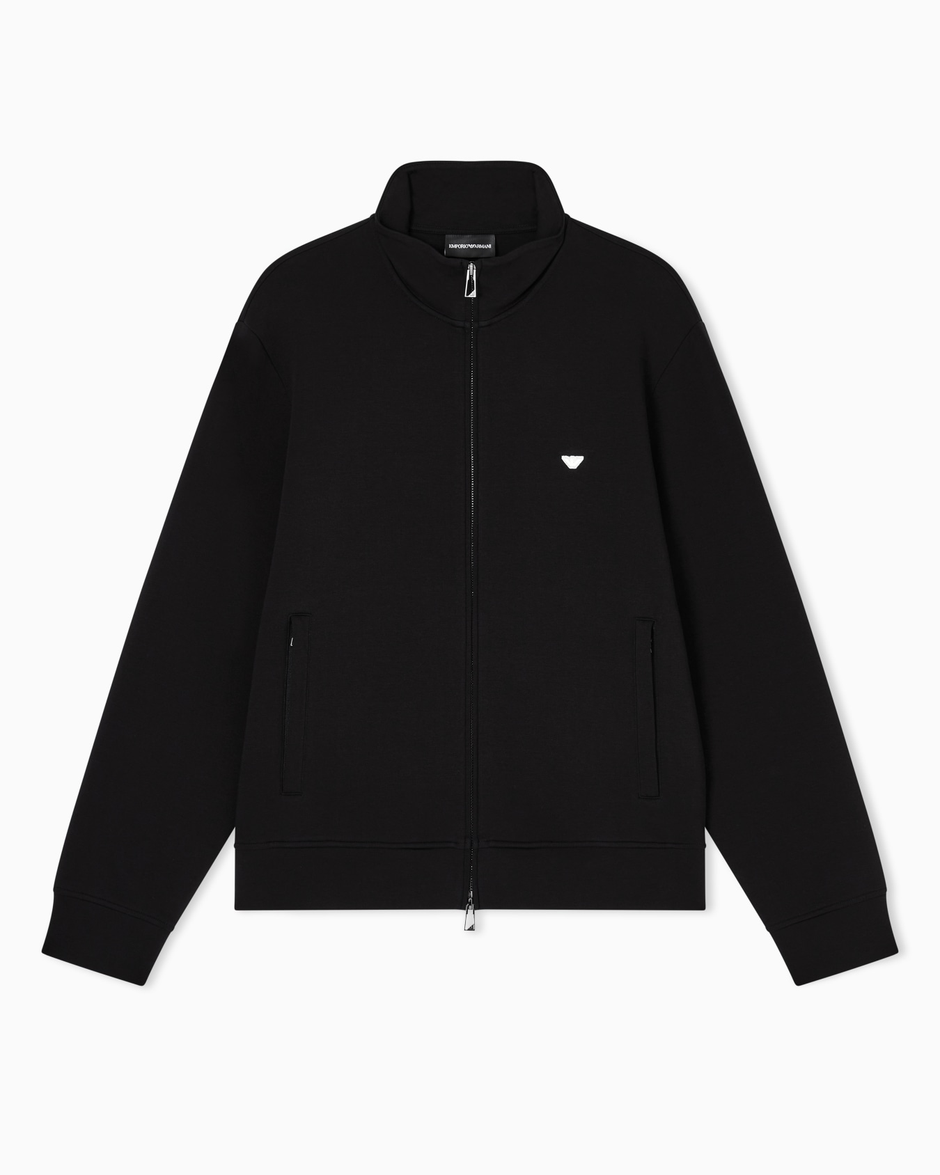 Full-zip sweatshirt in double jersey with micro eagle embroidery Slide 0