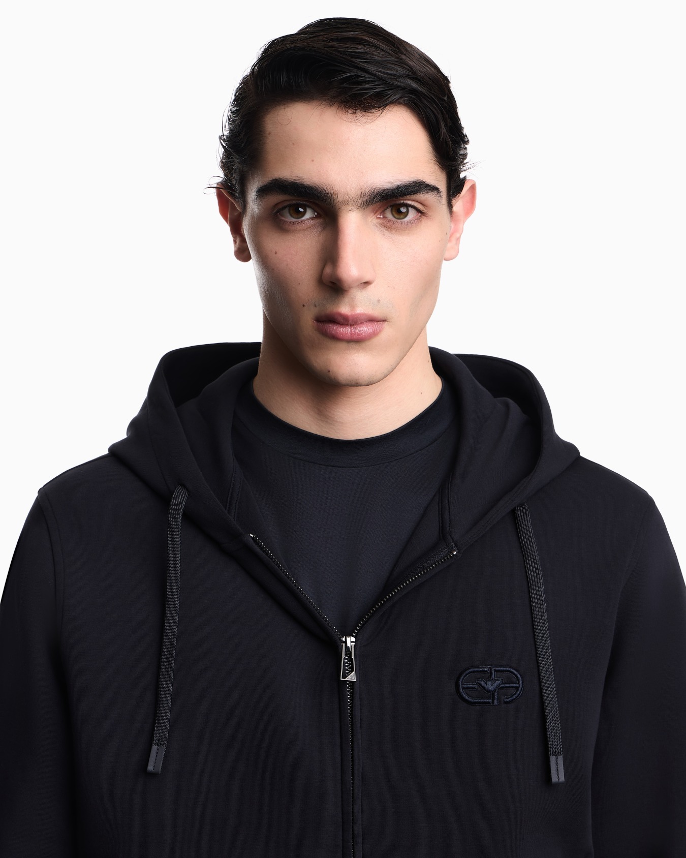 Double jersey zip-up hooded sweatshirt with EA logo embroidery Slide 4
