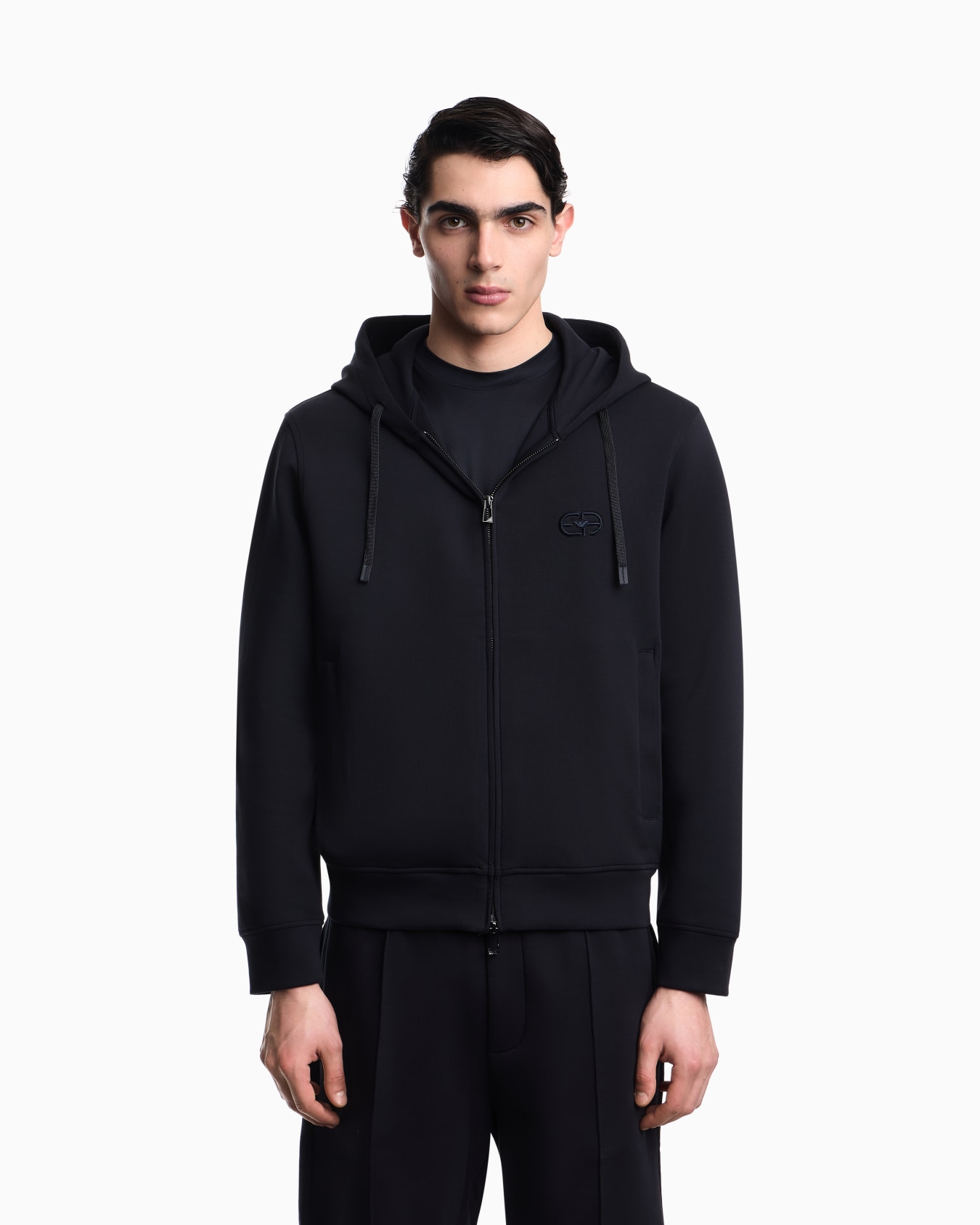 Double jersey zip-up hooded sweatshirt with EA logo embroidery Slide 3