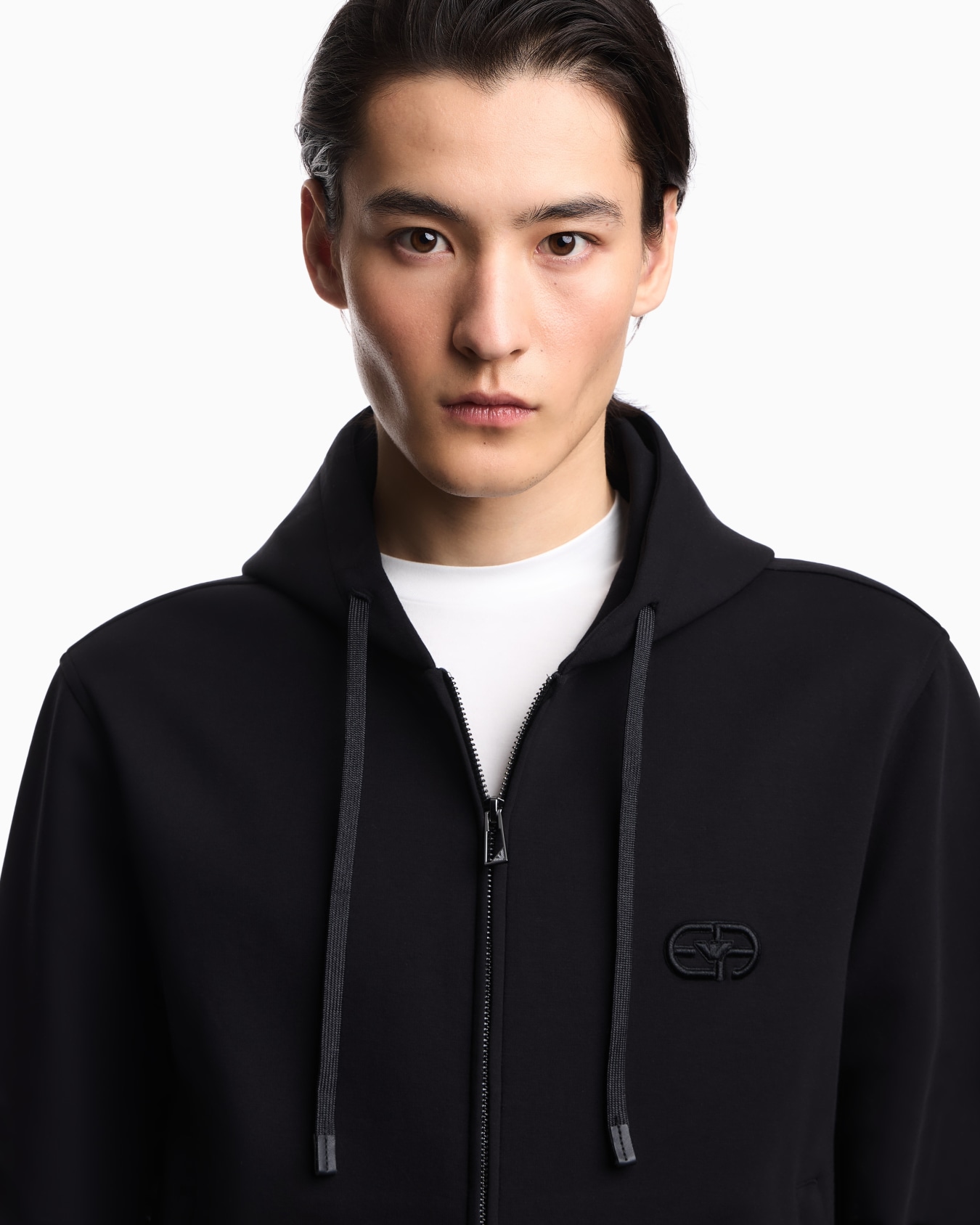 Double jersey zip-up hooded sweatshirt with EA logo embroidery Slide 4