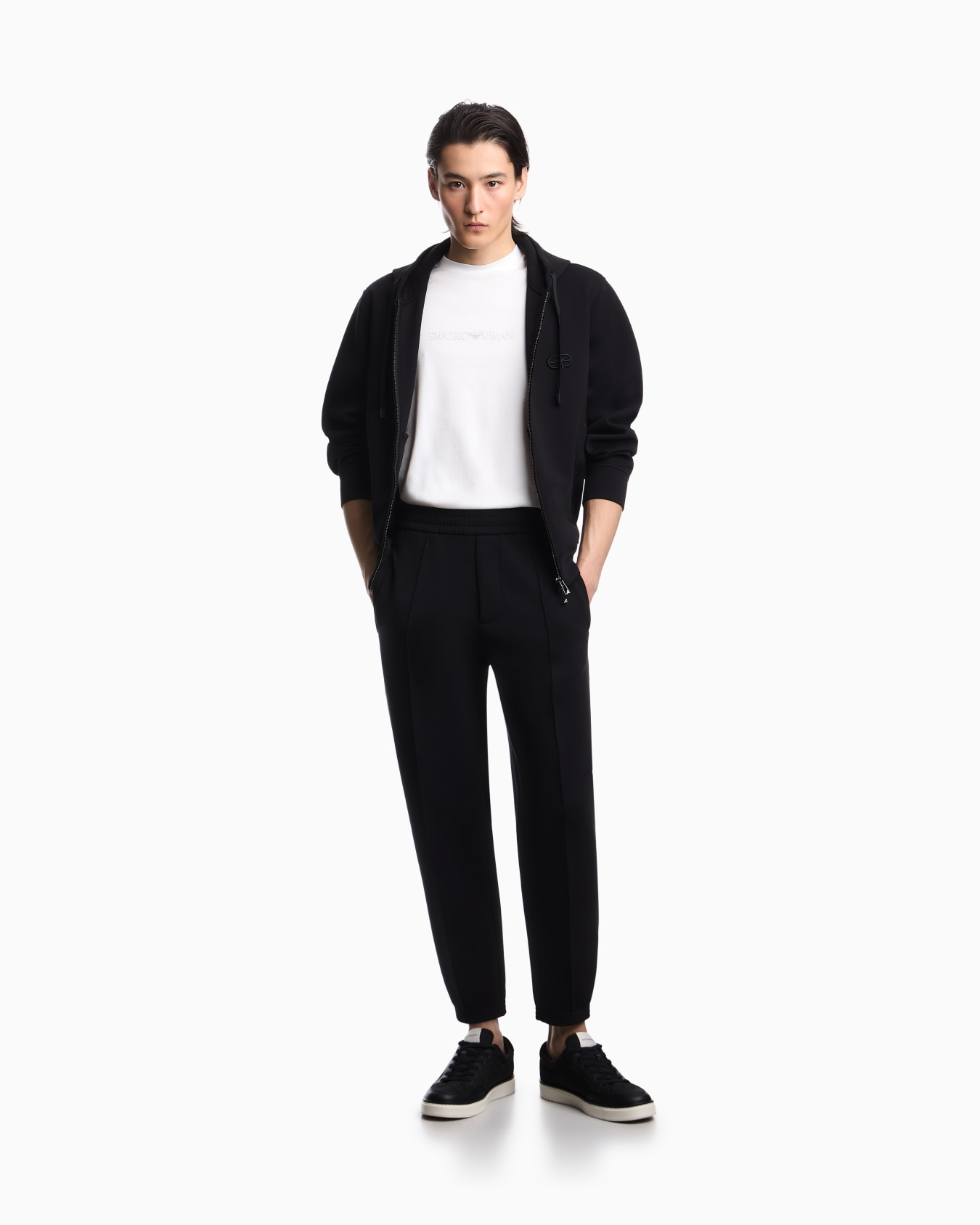 Double jersey zip-up hooded sweatshirt with EA logo embroidery Slide 1