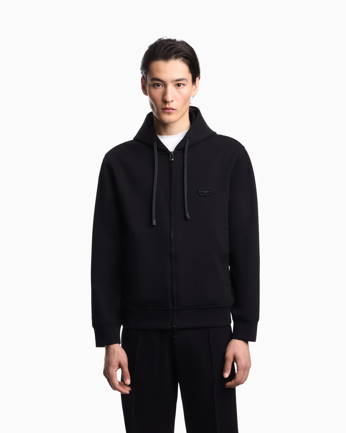Double jersey zip-up hooded sweatshirt with EA logo embroidery Slide 3