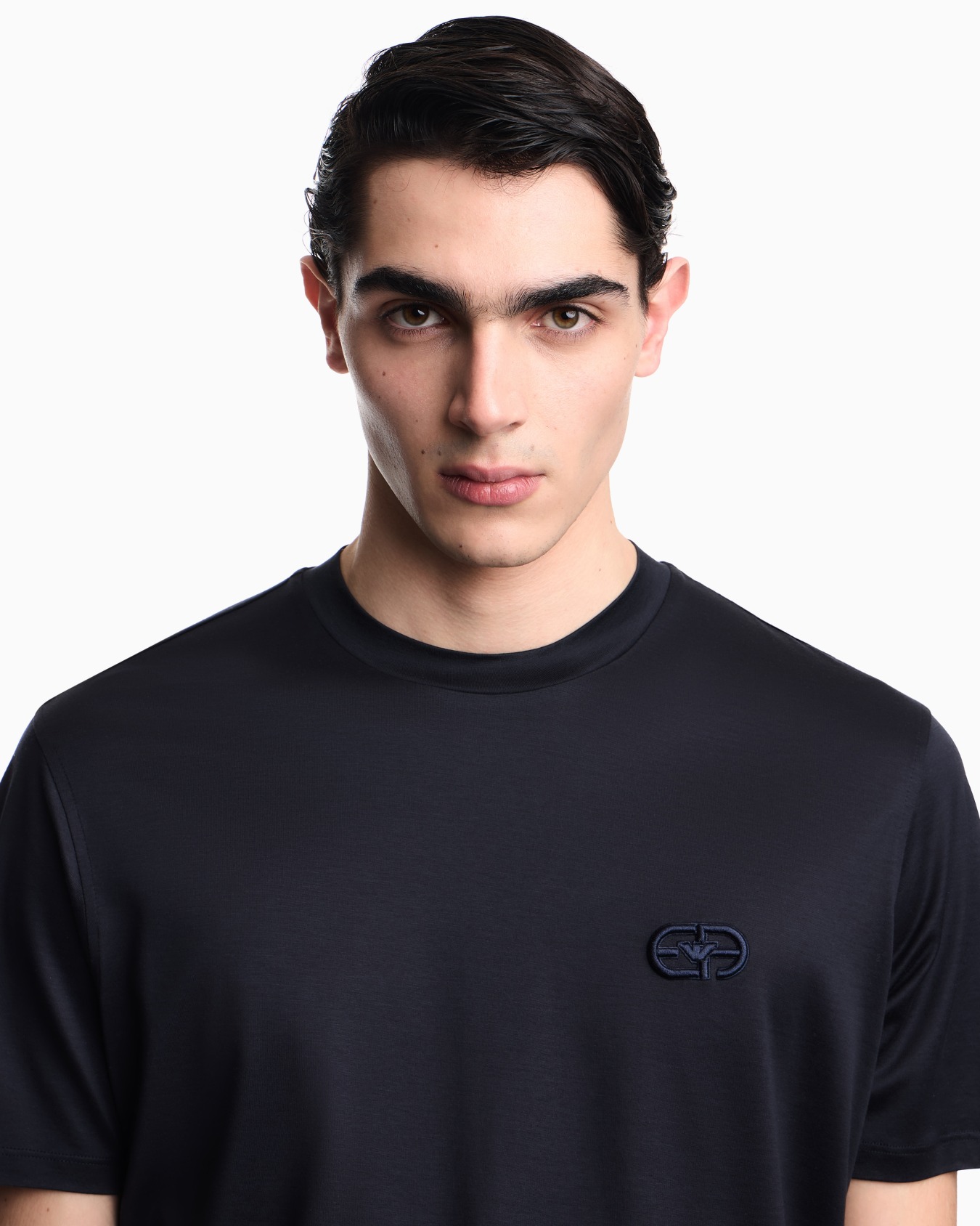 Lyocell blend jersey T-shirt with EA logo embroidery Slide 4