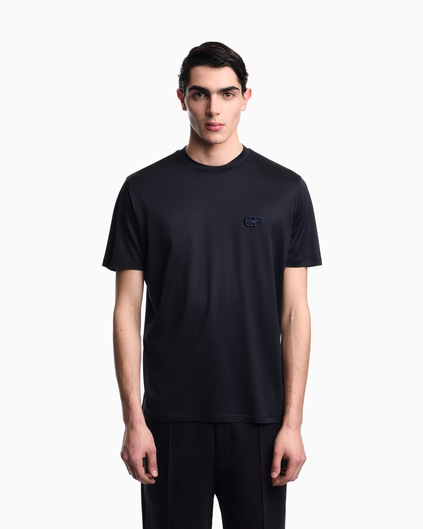 Lyocell blend jersey T-shirt with EA logo embroidery Slide 3