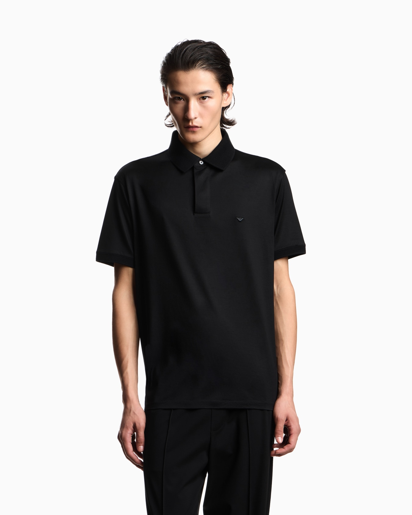 Bombé micro eagle polo shirt in lyocell blend jersey Slide 3
