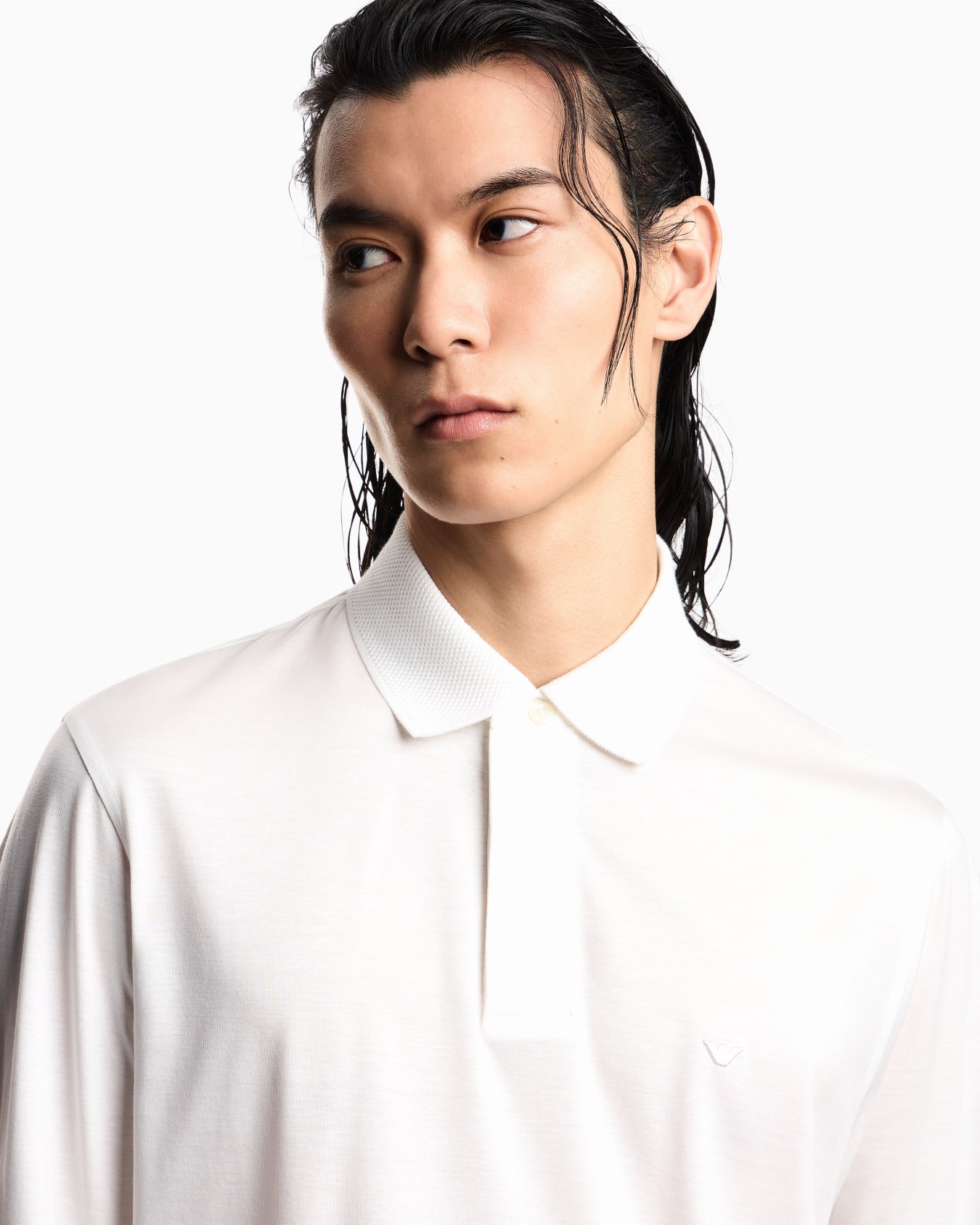 Long-sleeved polo shirt in a Lyocell blend jersey with a rounded micro eagle Slide 4