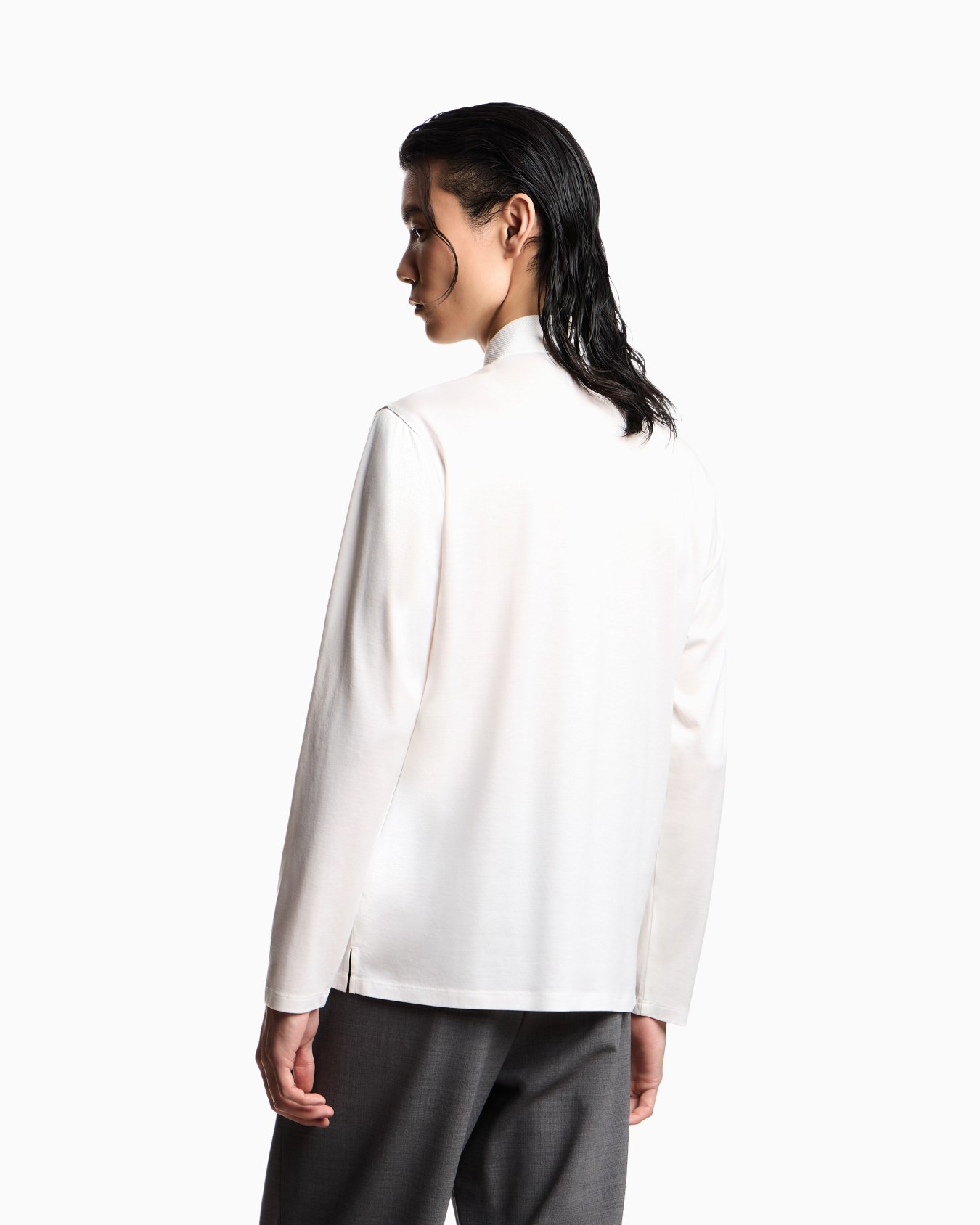 Long-sleeved polo shirt in a Lyocell blend jersey with a rounded micro eagle Slide 2