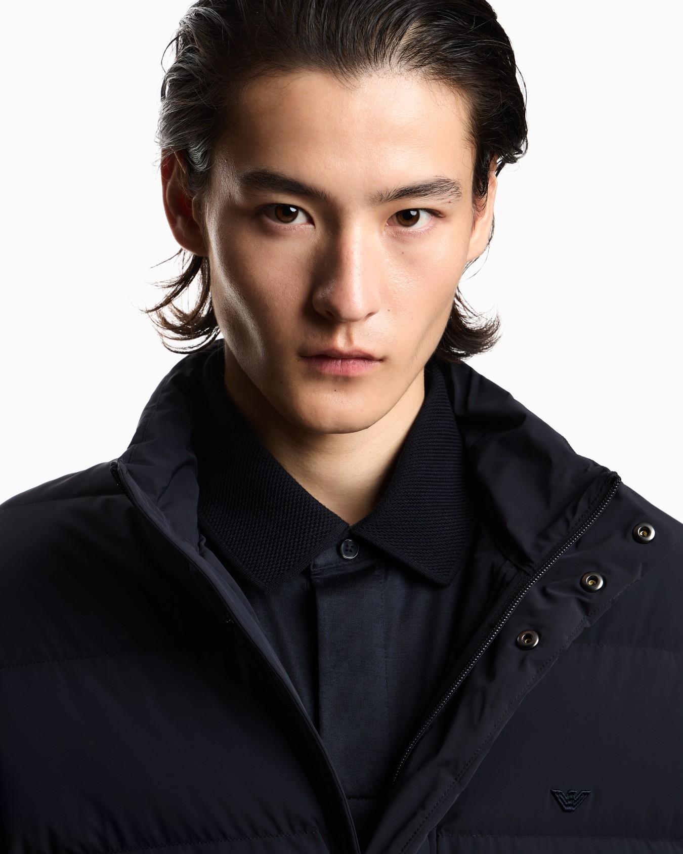 Long-sleeved polo shirt in a Lyocell blend jersey with a rounded micro eagle Slide 4