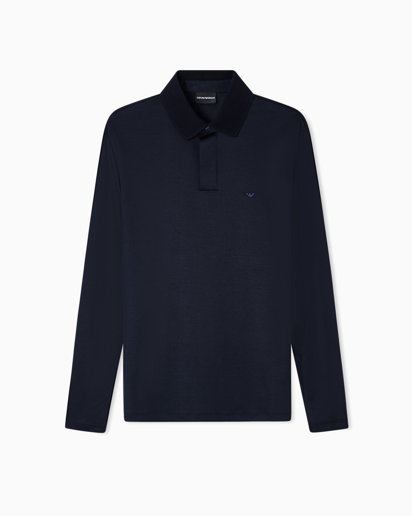 Long-sleeved polo shirt in a Lyocell blend jersey with a rounded micro eagle Slide 0