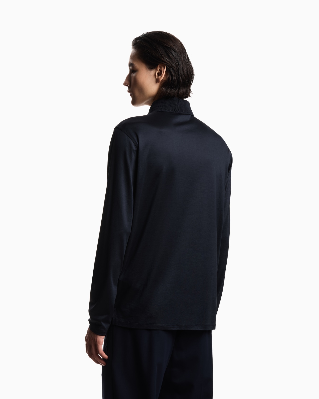 Long-sleeved polo shirt in a Lyocell blend jersey with a rounded micro eagle Slide 2