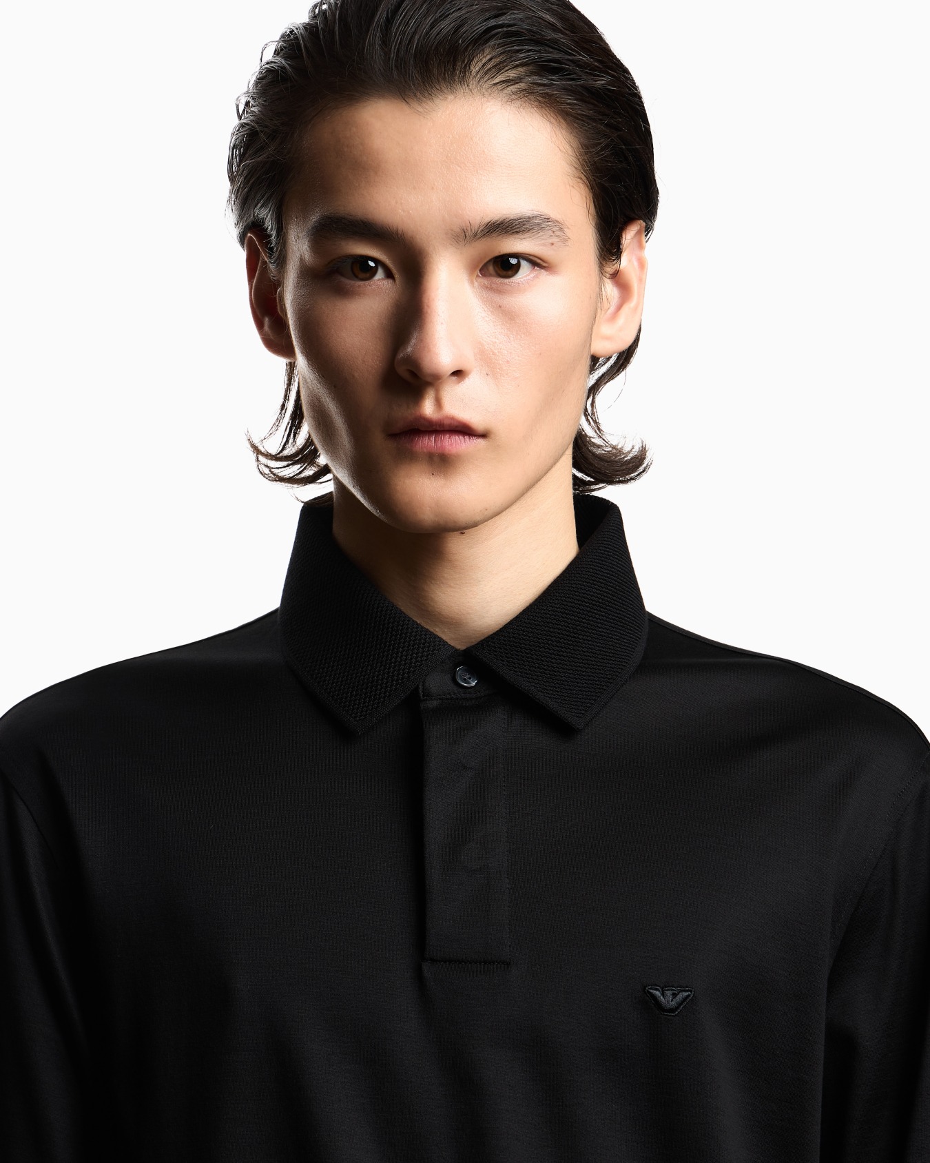 Long-sleeved polo shirt in a Lyocell blend jersey with a rounded micro eagle Slide 4