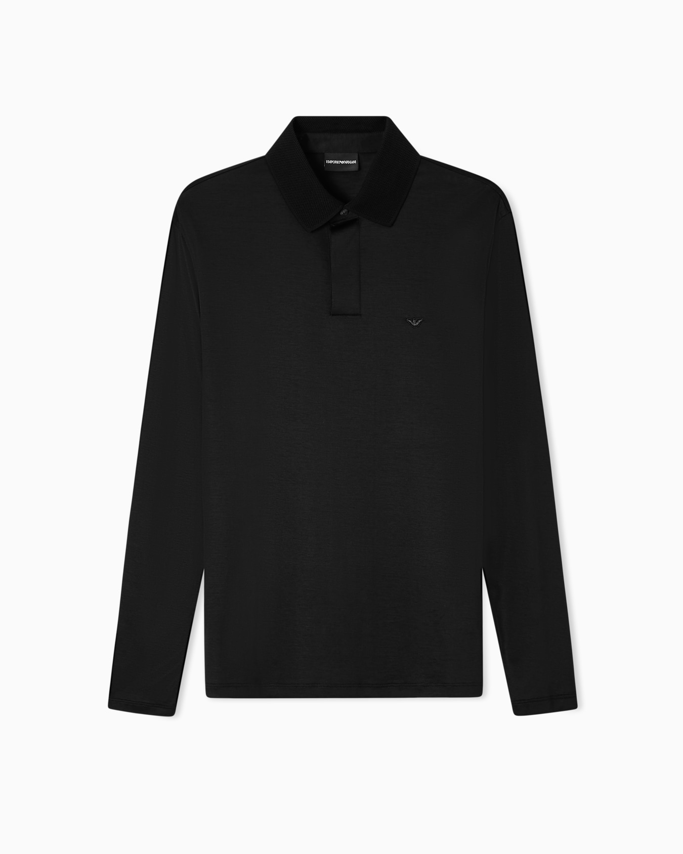 Long-sleeved polo shirt in a Lyocell blend jersey with a rounded micro eagle Slide 0