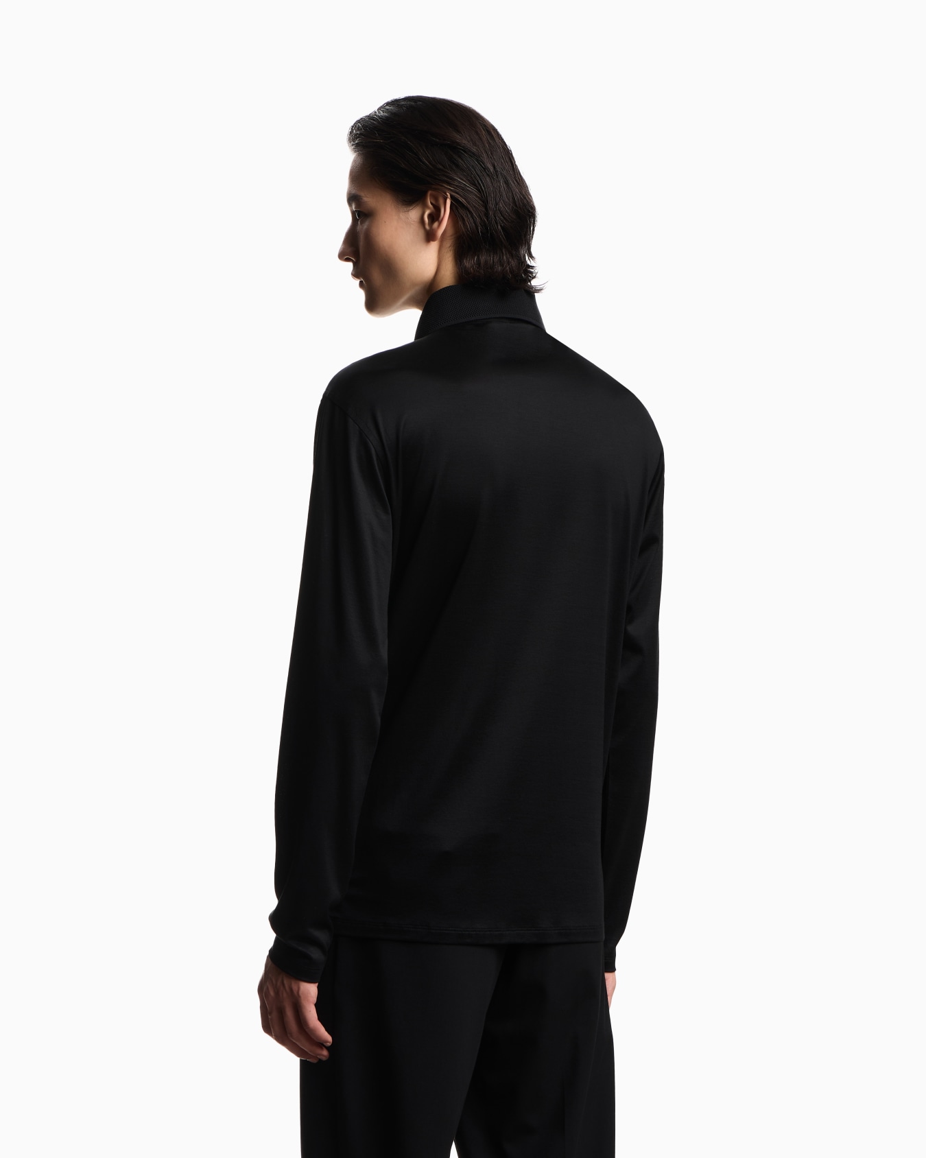 Long-sleeved polo shirt in a Lyocell blend jersey with a rounded micro eagle Slide 2