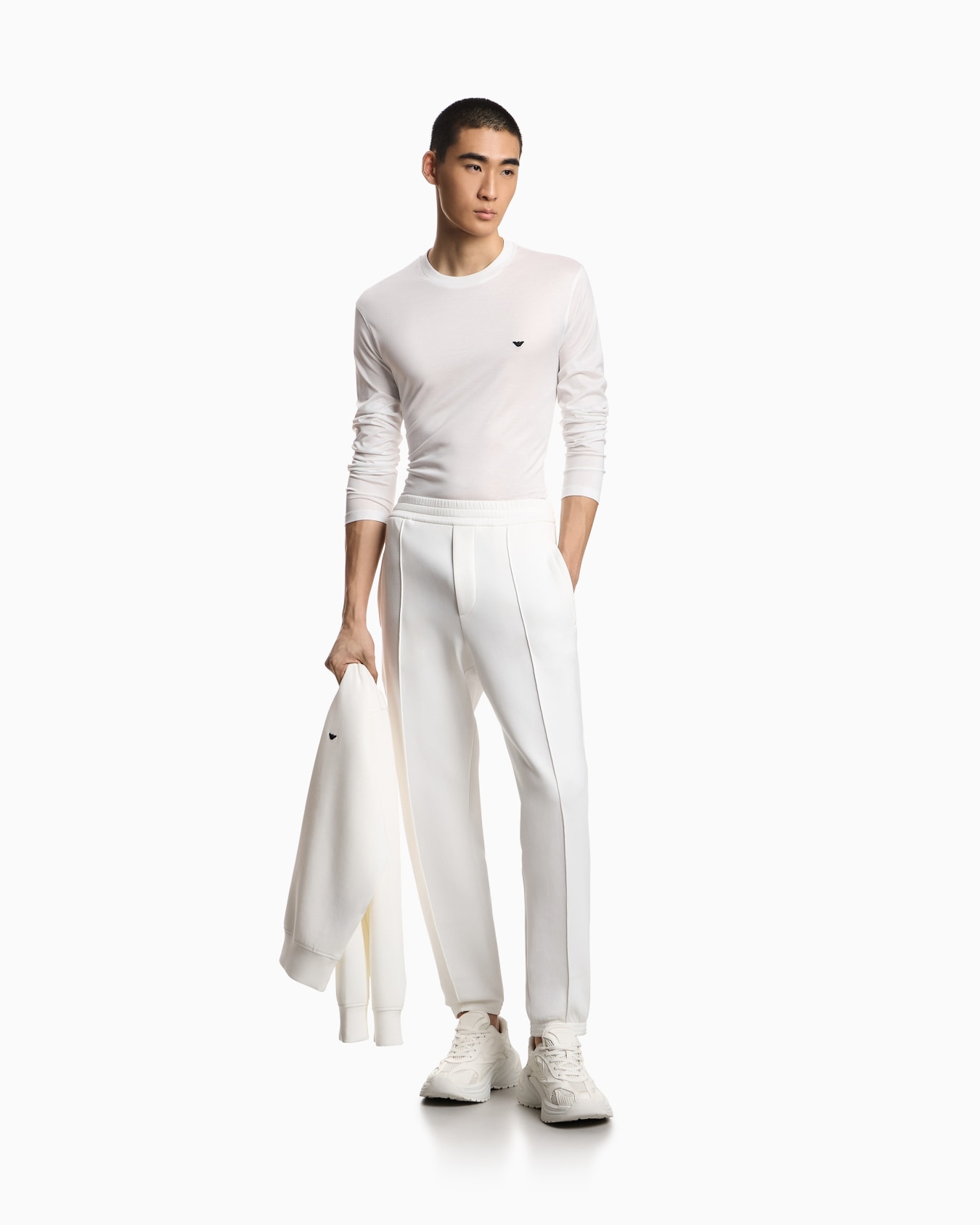 Lyocell-blend jersey jumper with embossed eagle embroidery Slide 1