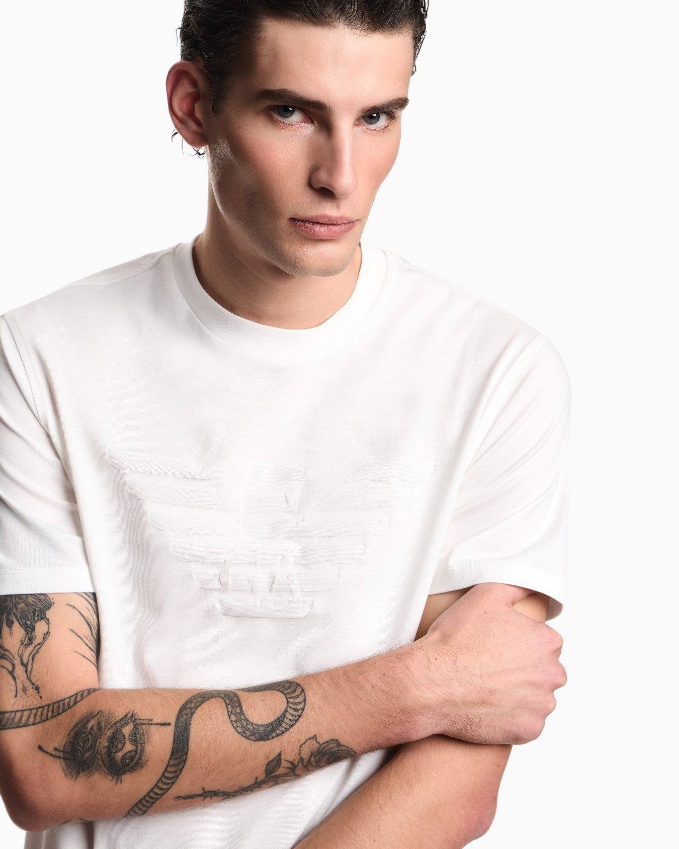 Intarsia jersey t-shirt in pure cotton with logo Essential Slide 6