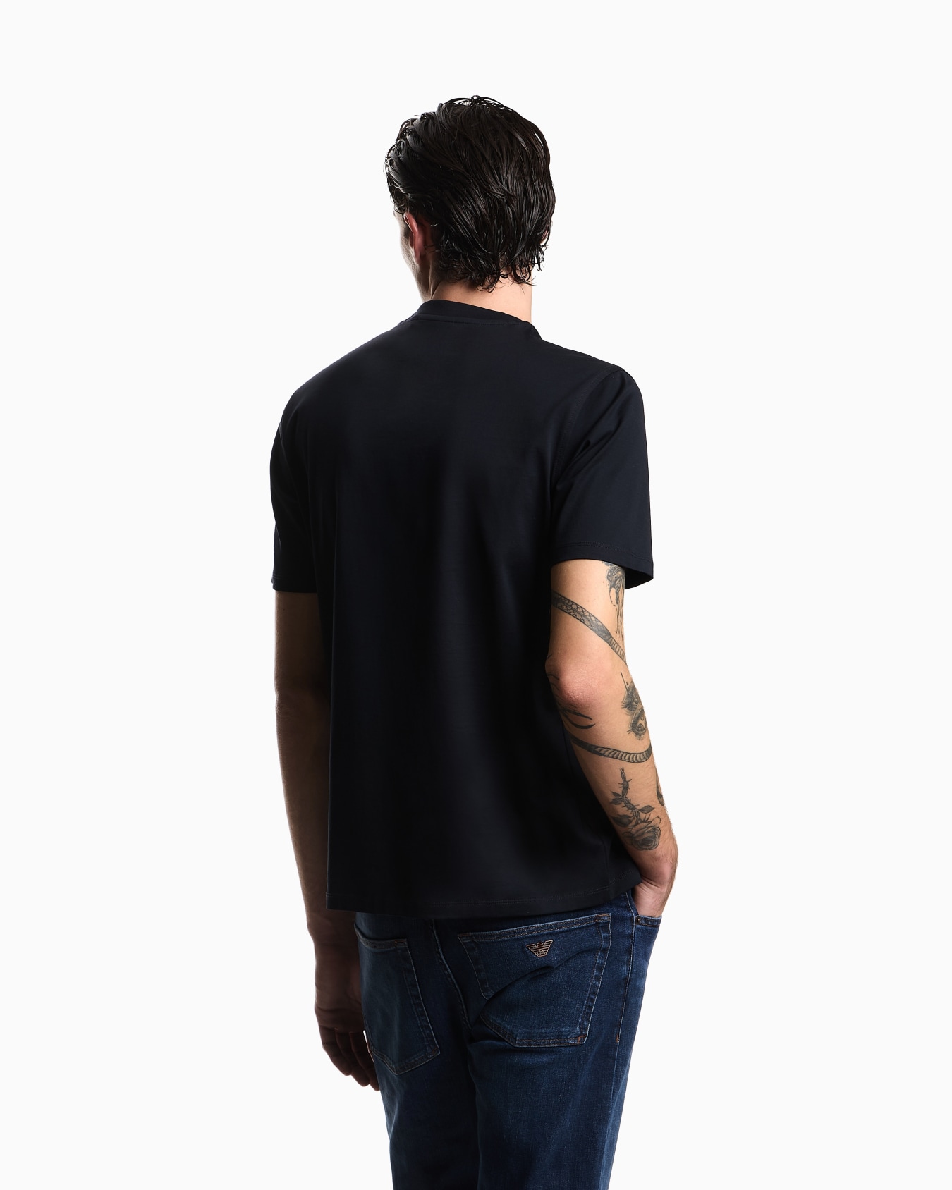 Intarsia jersey t-shirt in pure cotton with logo Essential Slide 5