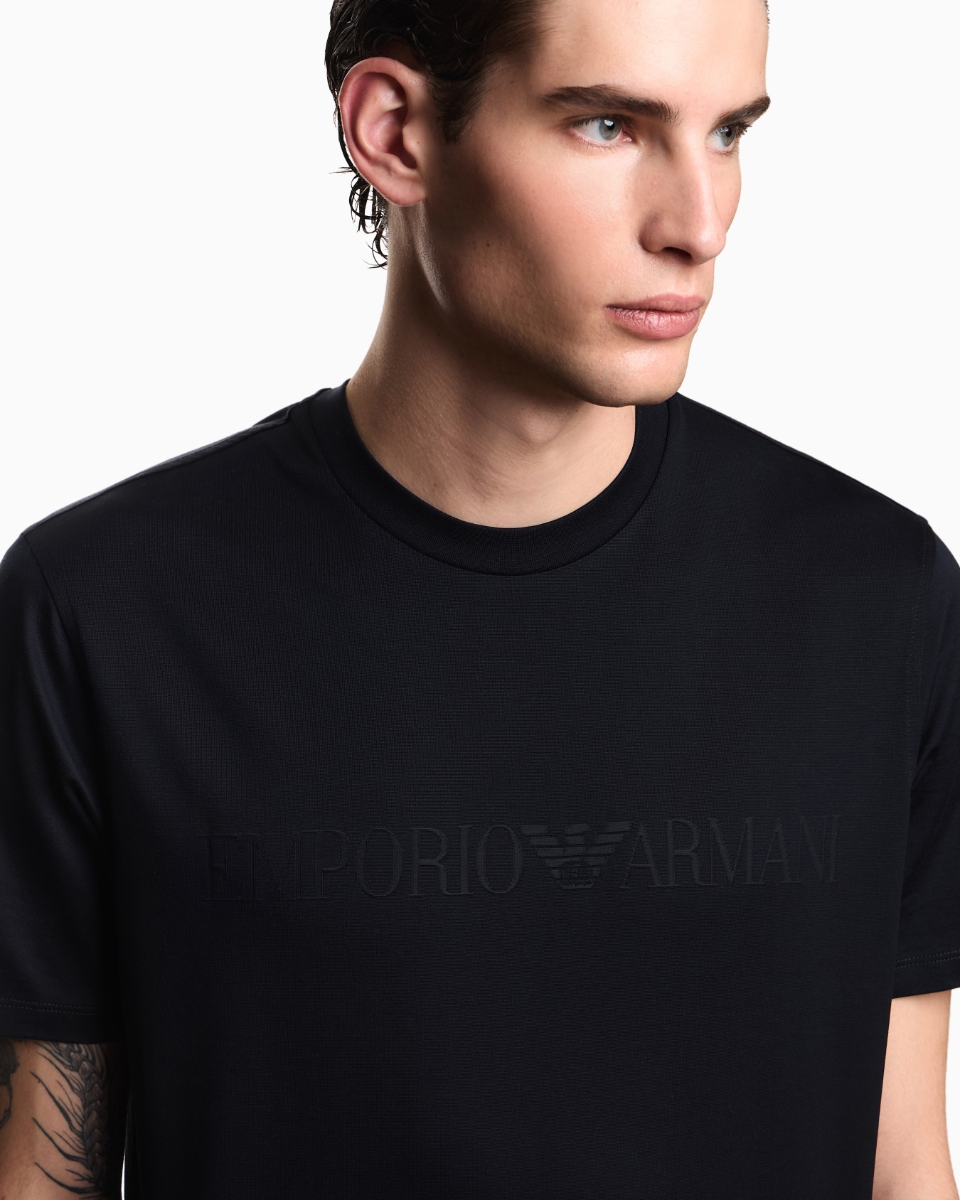 Intarsia jersey t-shirt in pure cotton with logo Essential Slide 6