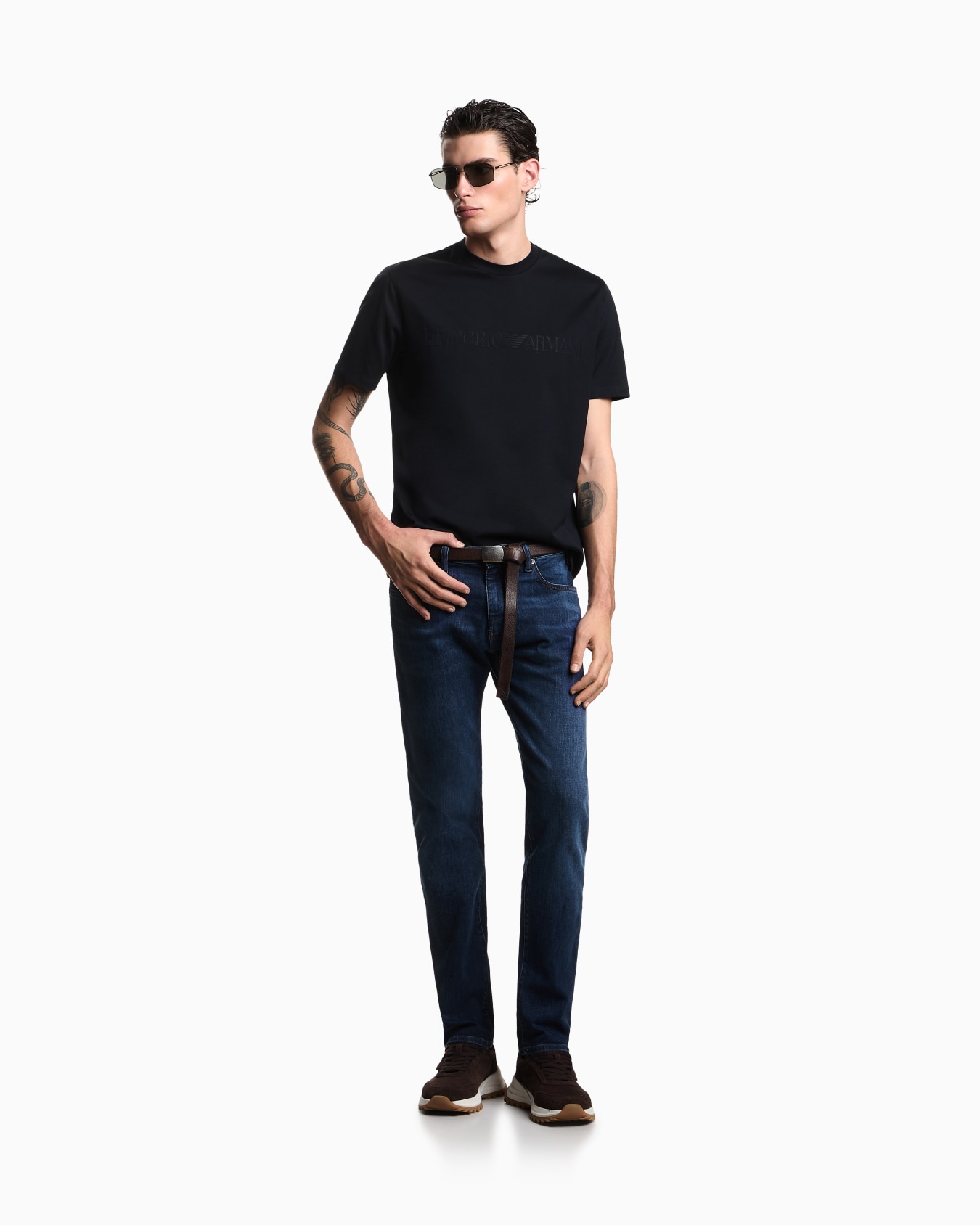 Intarsia jersey t-shirt in pure cotton with logo Essential Slide 1